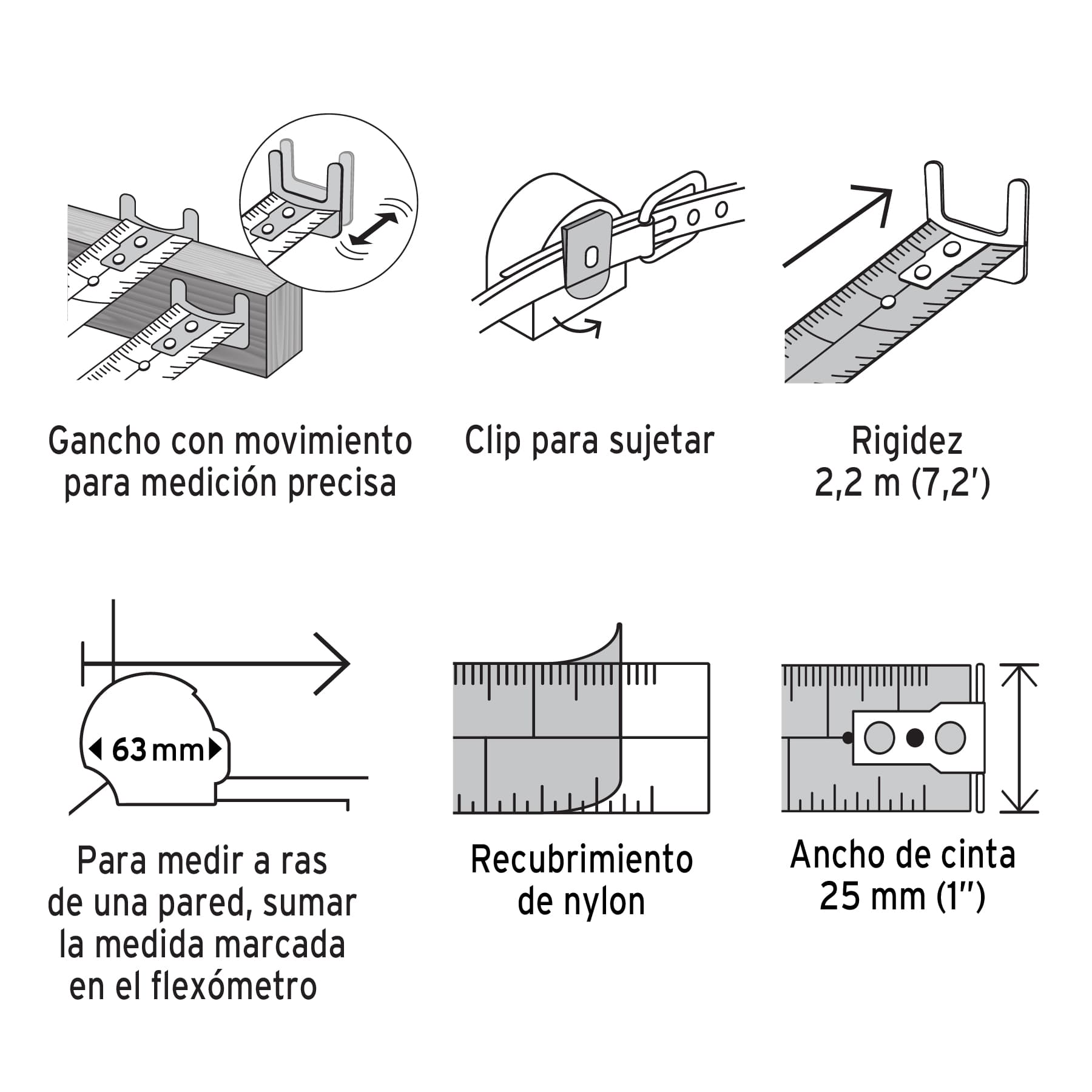 Flexómetro compacto contra impactos 5.5 m cinta 25 mm,Truper