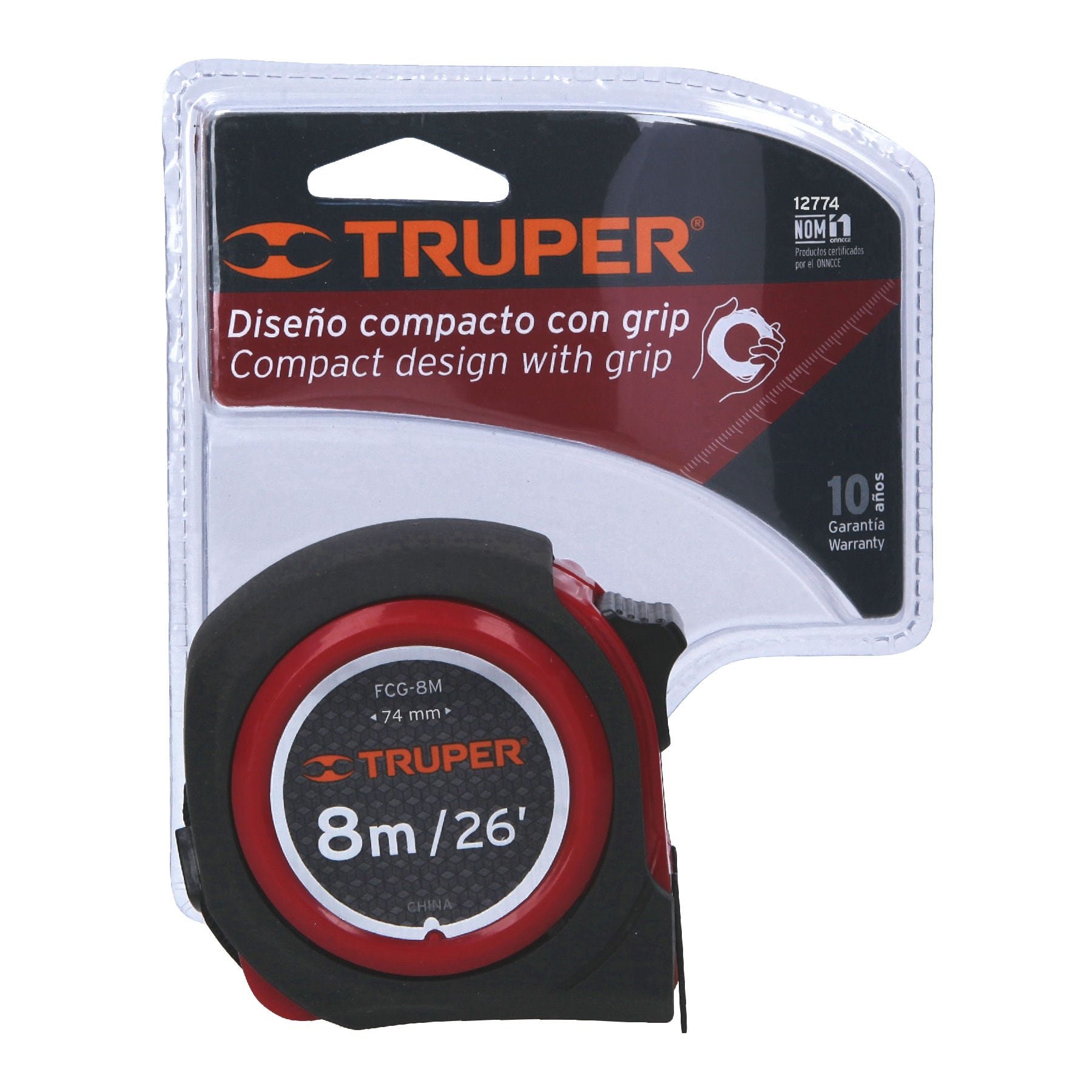 Flexómetro compacto contra impactos 8 m cinta 25 mm, Truper
