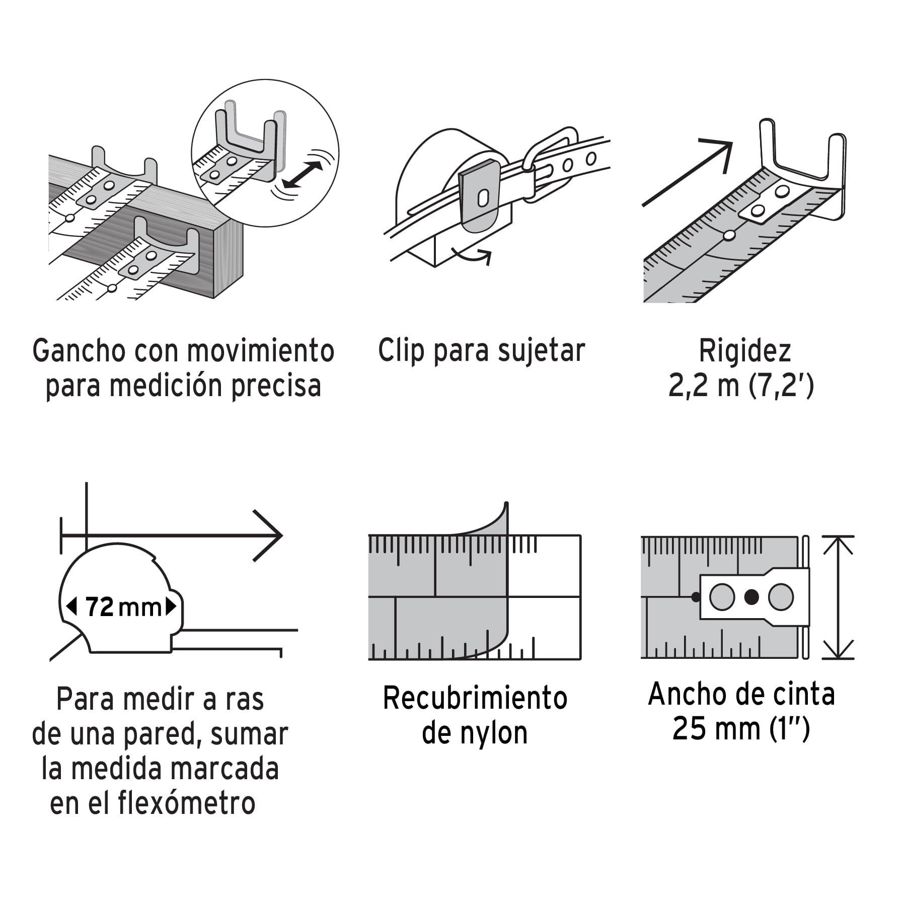 Flexómetro compacto contra impactos 8 m cinta 25 mm, Truper