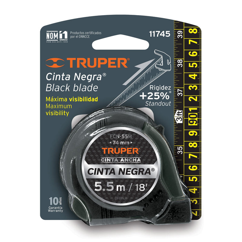 Flexómetro contra impactos Cinta†Negra x-ancha 27 mm 5.5 m