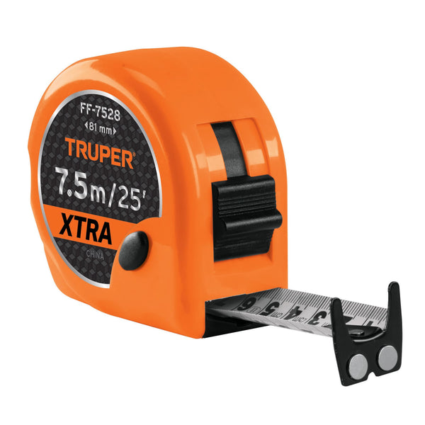 Flexómetro XTRA 7.5 m cinta extra ancha 28 mm,  Truper