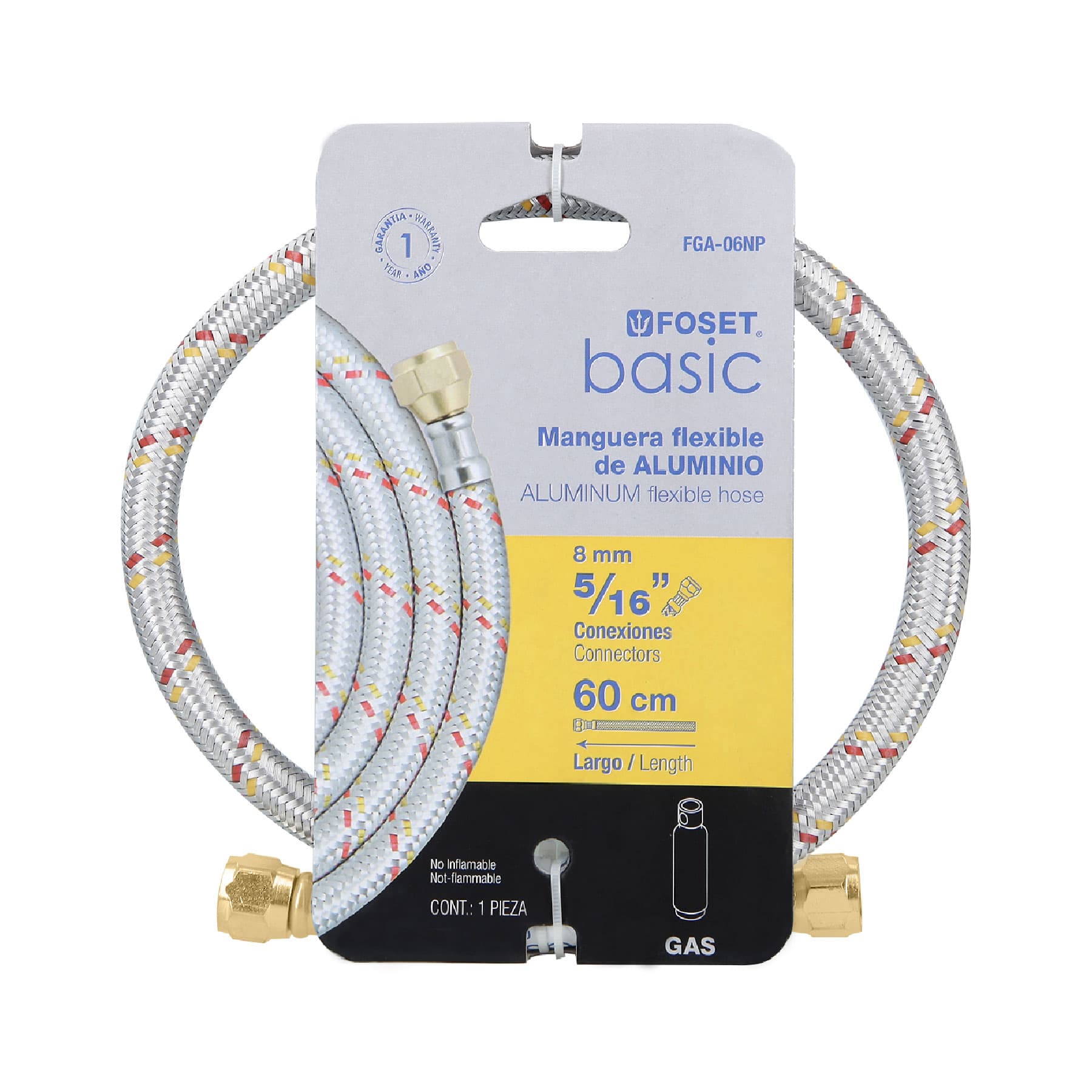Manguera para gas, aluminio, 5/16", 60 cm, Foset Basic