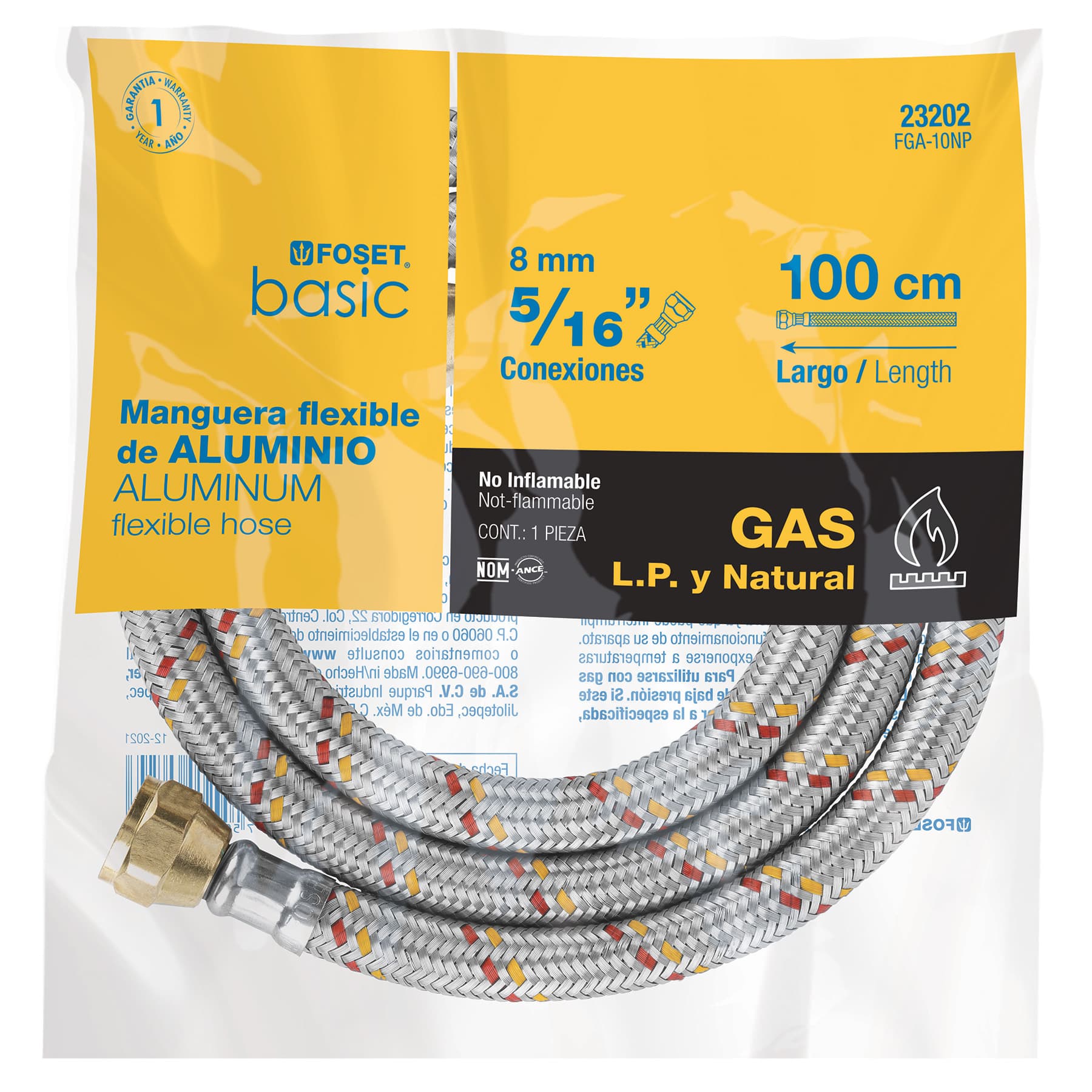 Manguera para gas, aluminio, 5/16", 100 cm, Foset Basic