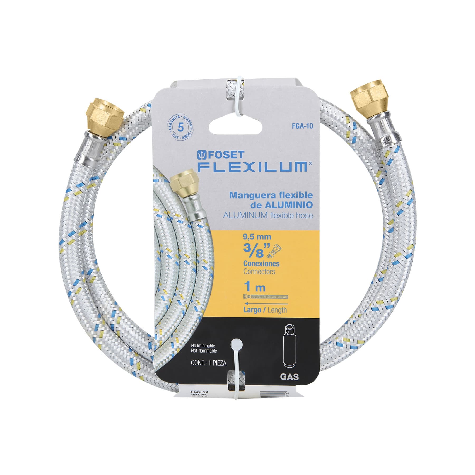 Manguera para gas, aluminio, 3/8" x 3/8", 100 cm, Foset