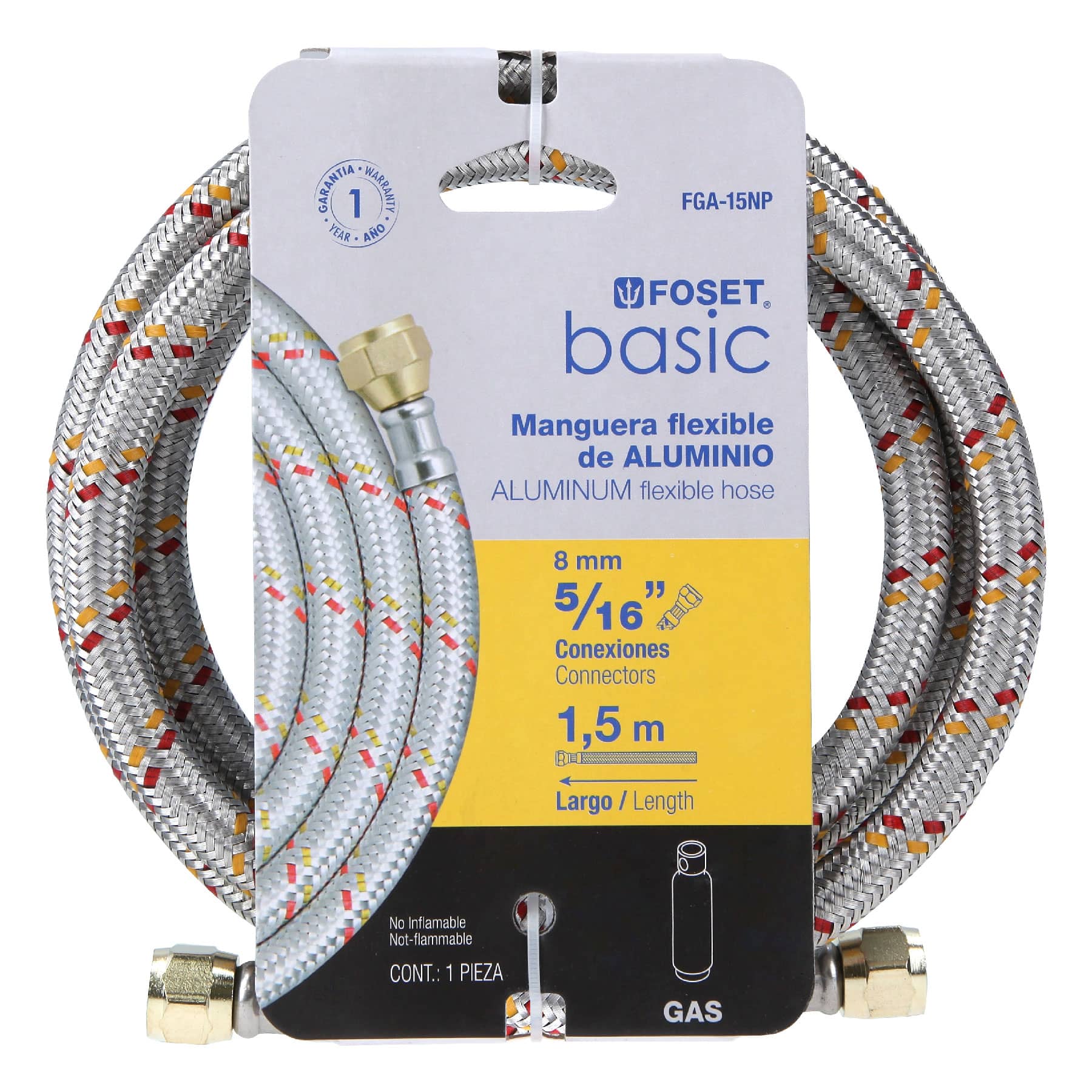 Manguera para gas, aluminio, 5/16", 150 cm, Foset Basic