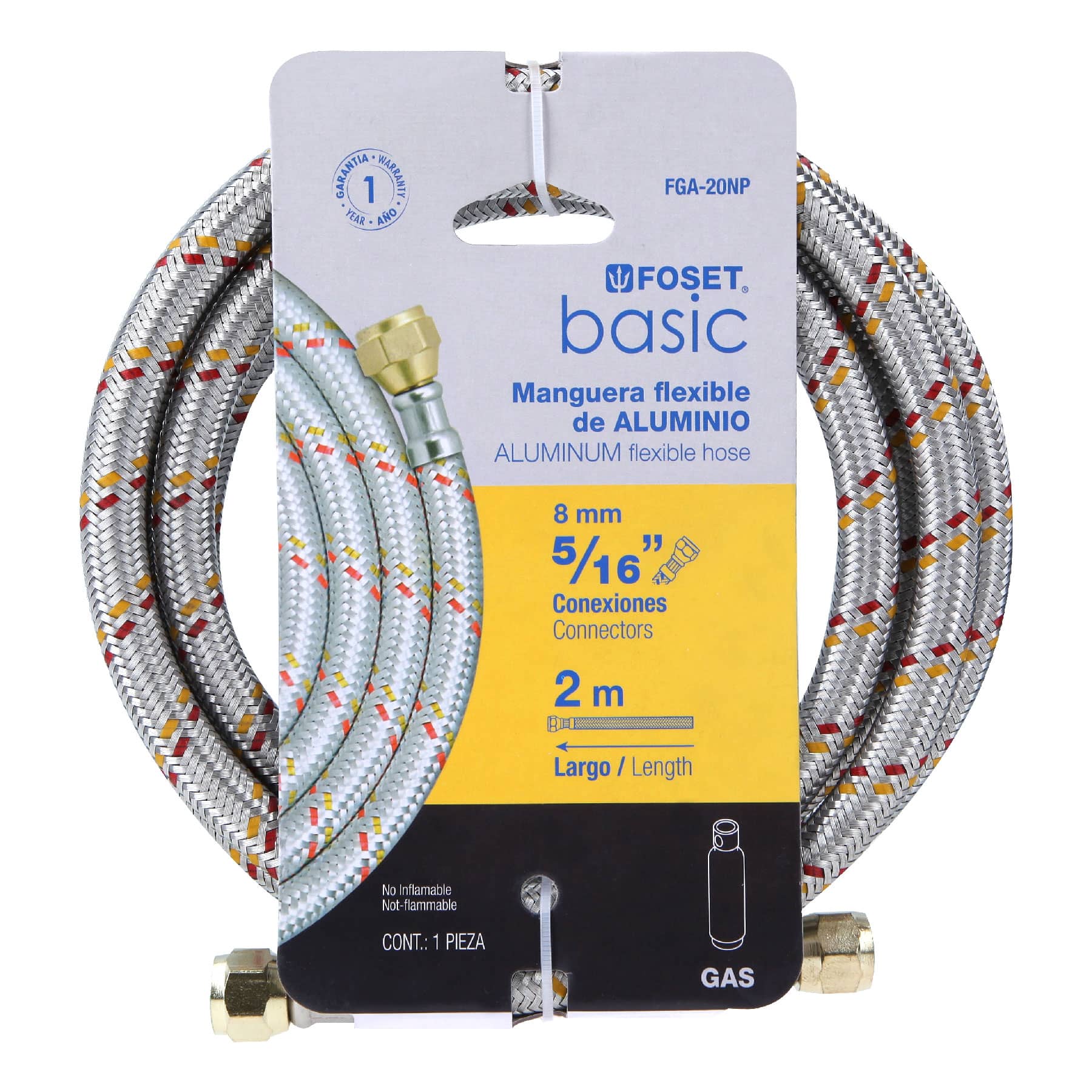 Manguera para gas, aluminio, 5/16", 200 cm, Foset Basic