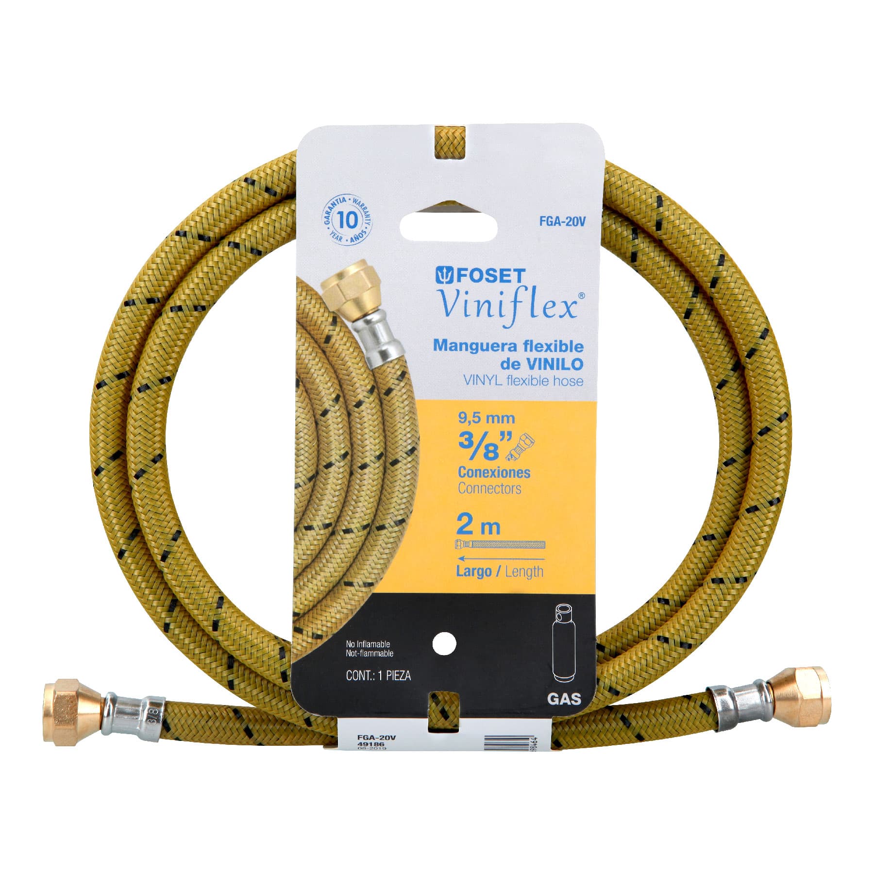 Manguera para gas, vinilo, 3/8" x 3/8", 200 cm, Foset