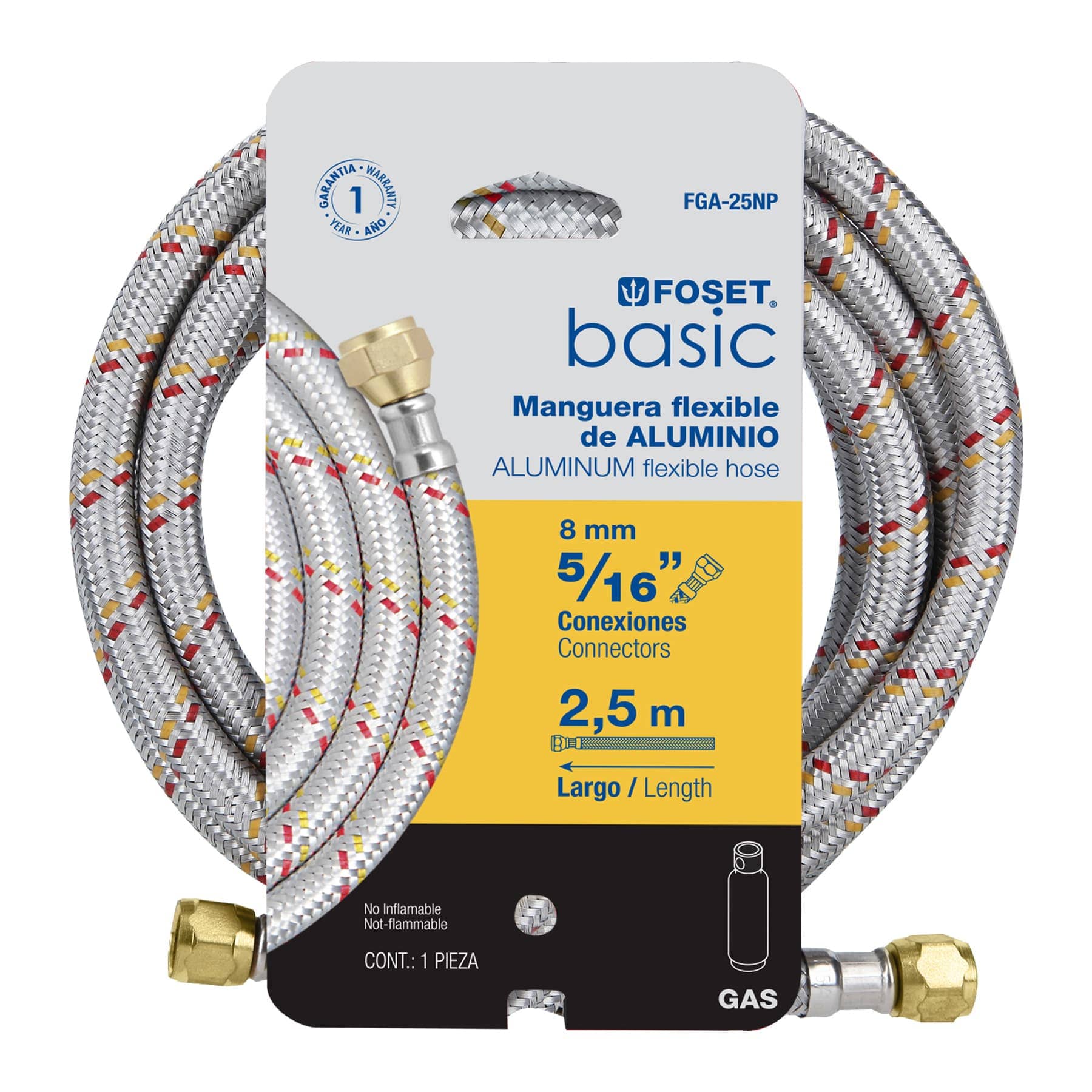 Manguera para gas, aluminio, 5/16", 250 cm, Foset Basic