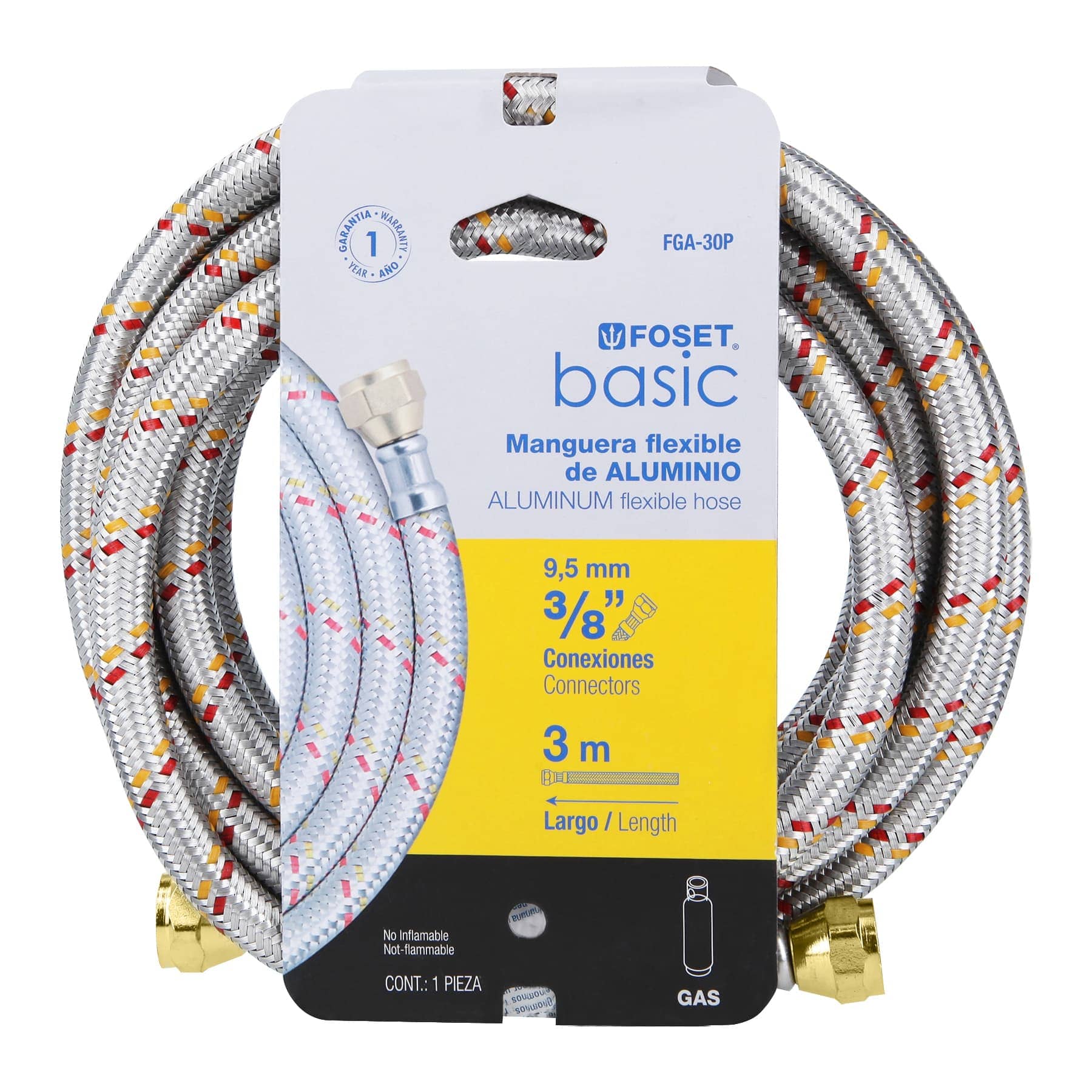 Manguera para gas, aluminio, 3/8", 300 cm, Foset Basic