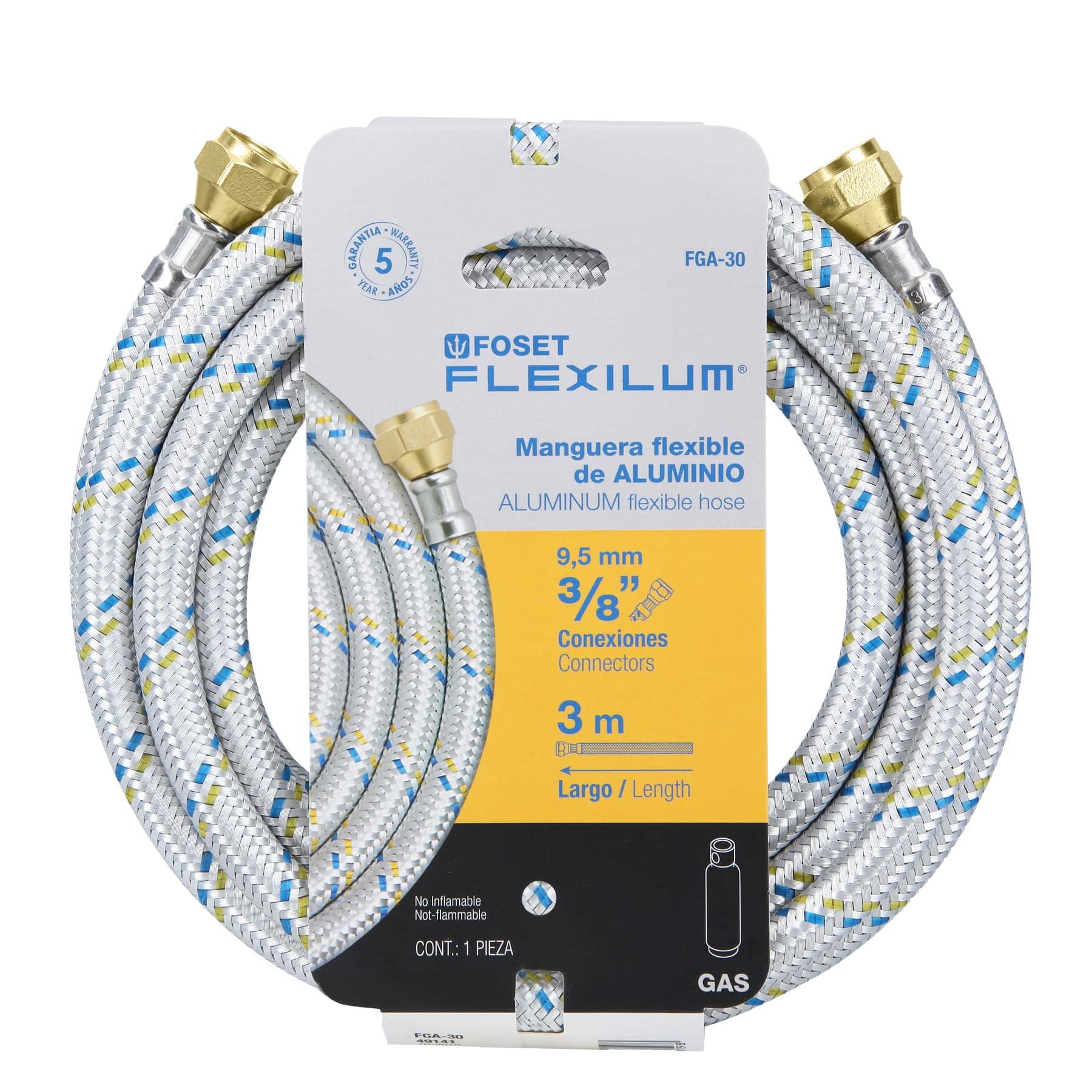 Manguera para gas, aluminio, 3/8" x 3/8", 300 cm, Foset