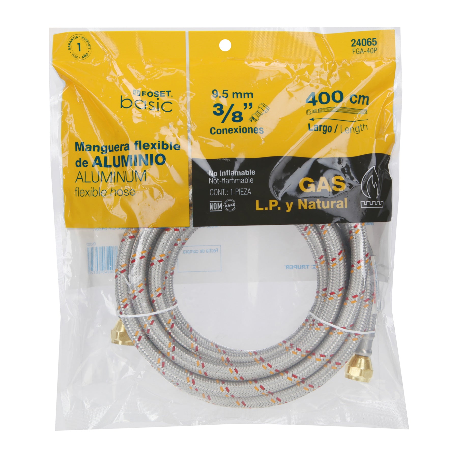 Manguera para gas, aluminio, 3/8", 400 cm, Foset Basic