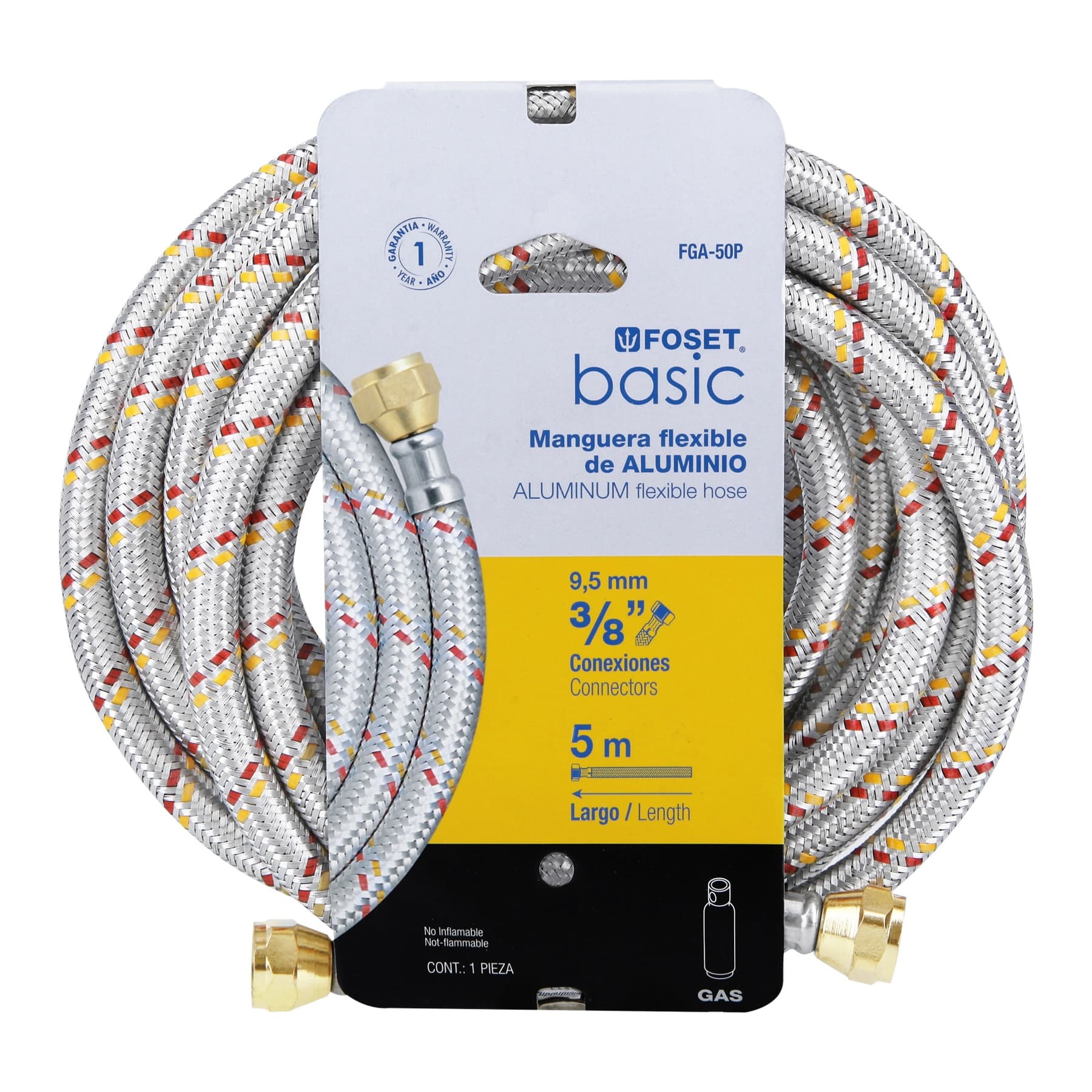 Manguera para gas, aluminio, 3/8", 500 cm, Foset Basic
