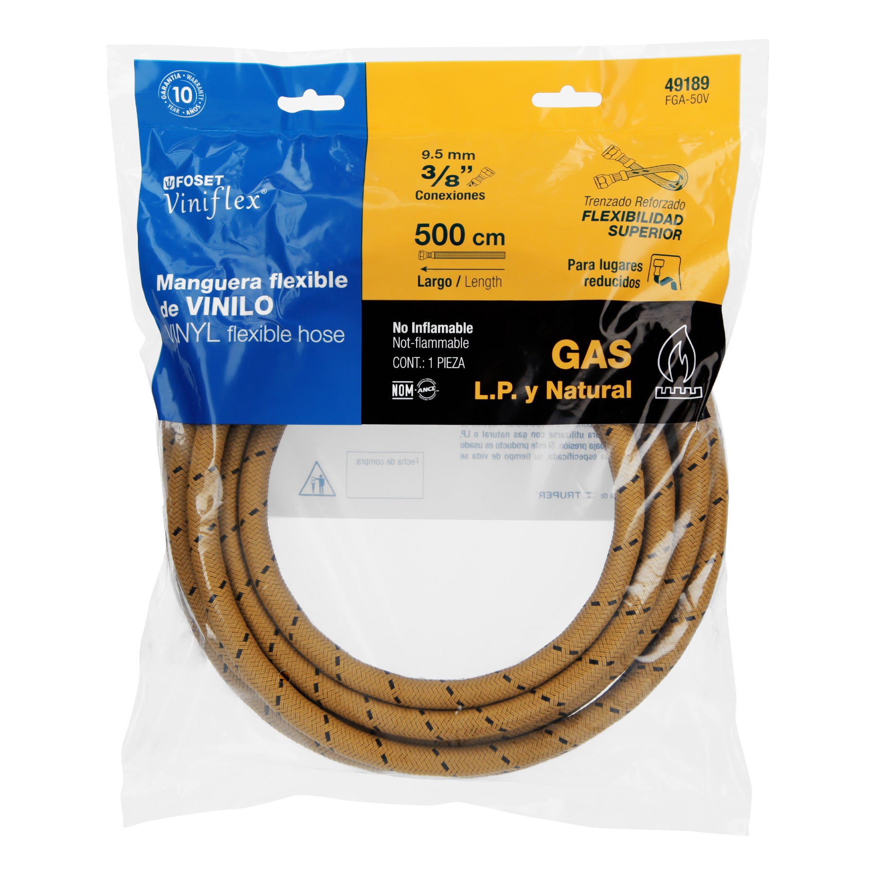 Manguera para gas, vinilo, 3/8" x 3/8", 500 cm, Foset
