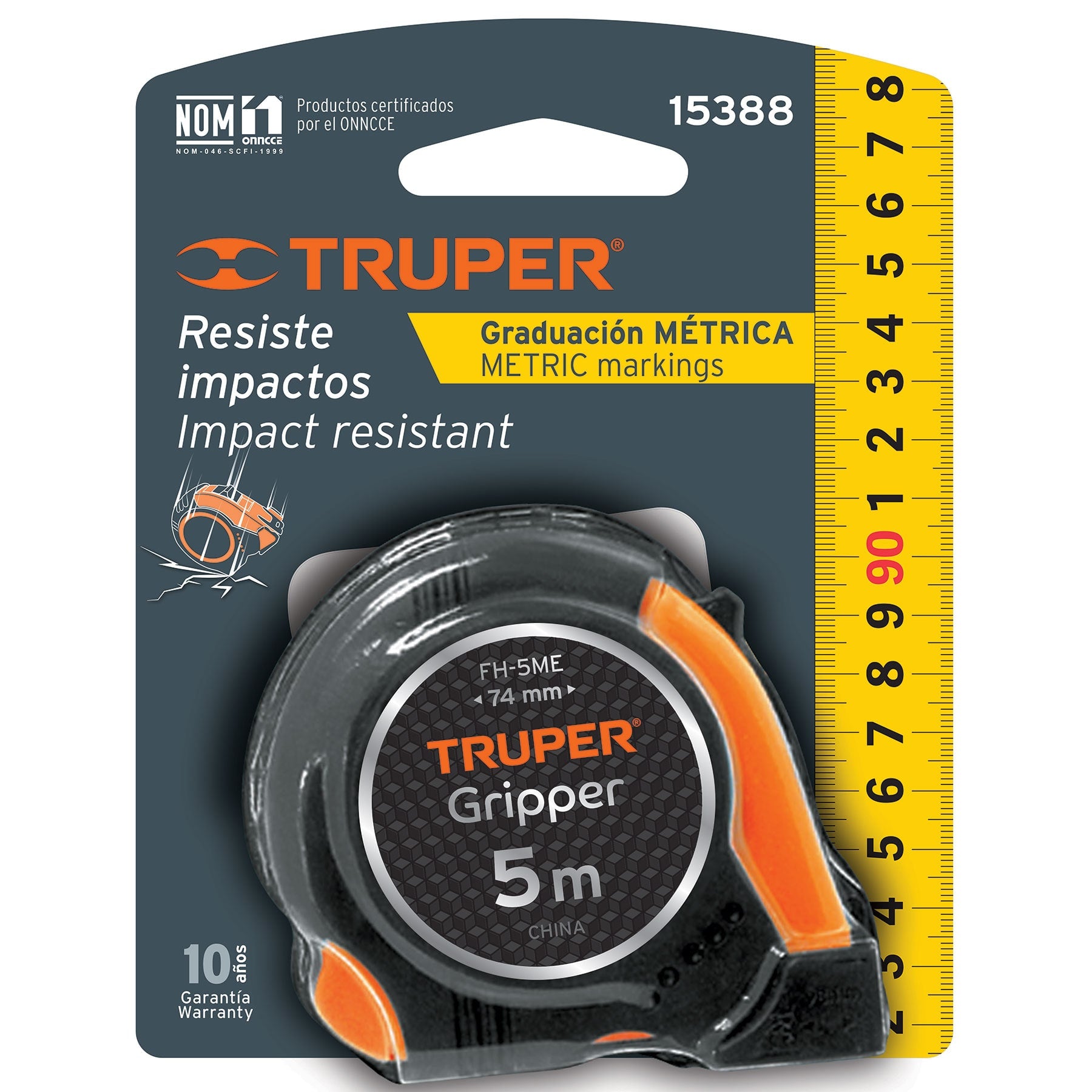 Flexómetro contra impactos 5 m cinta 19 mm grad. métrica