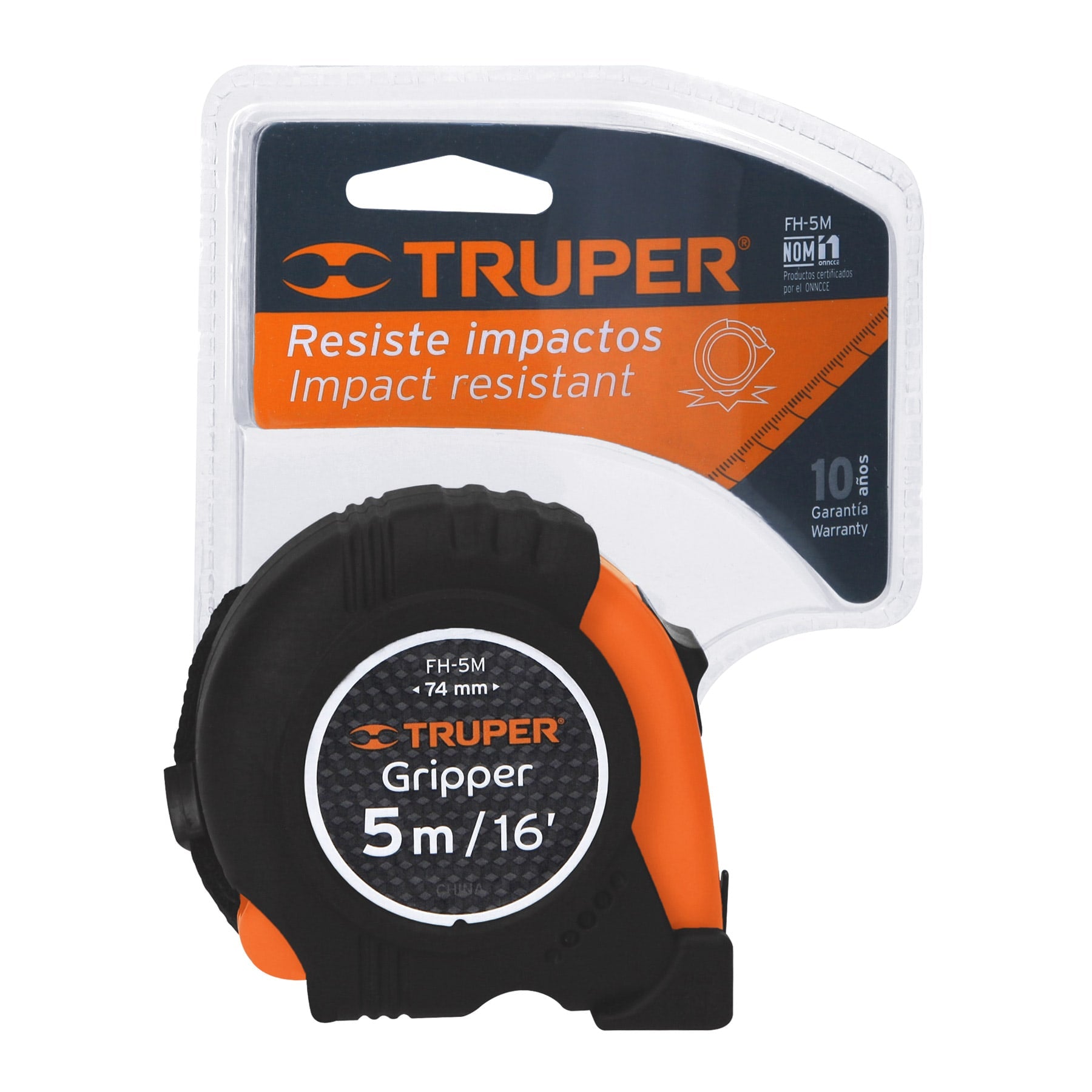 Flexómetro Gripper contra impactos 5 m cinta 19 mm, Truper