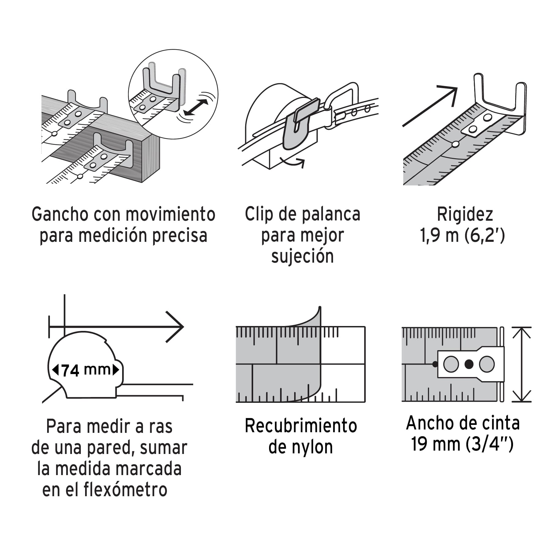 Flexómetro Gripper contra impactos 5 m cinta 19 mm, Truper