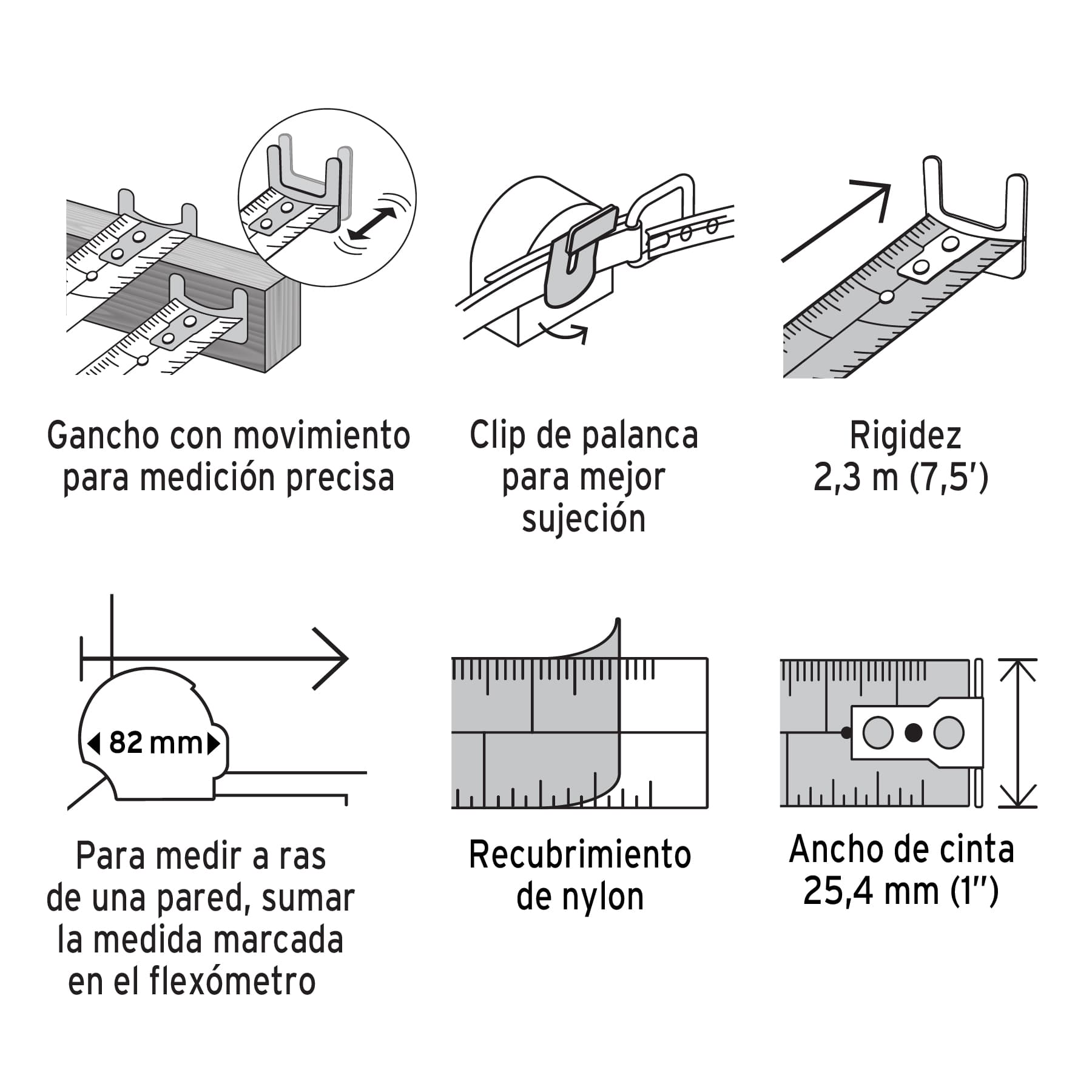 Flexómetro Gripper contra impactos 8 m cinta 25 mm, Truper