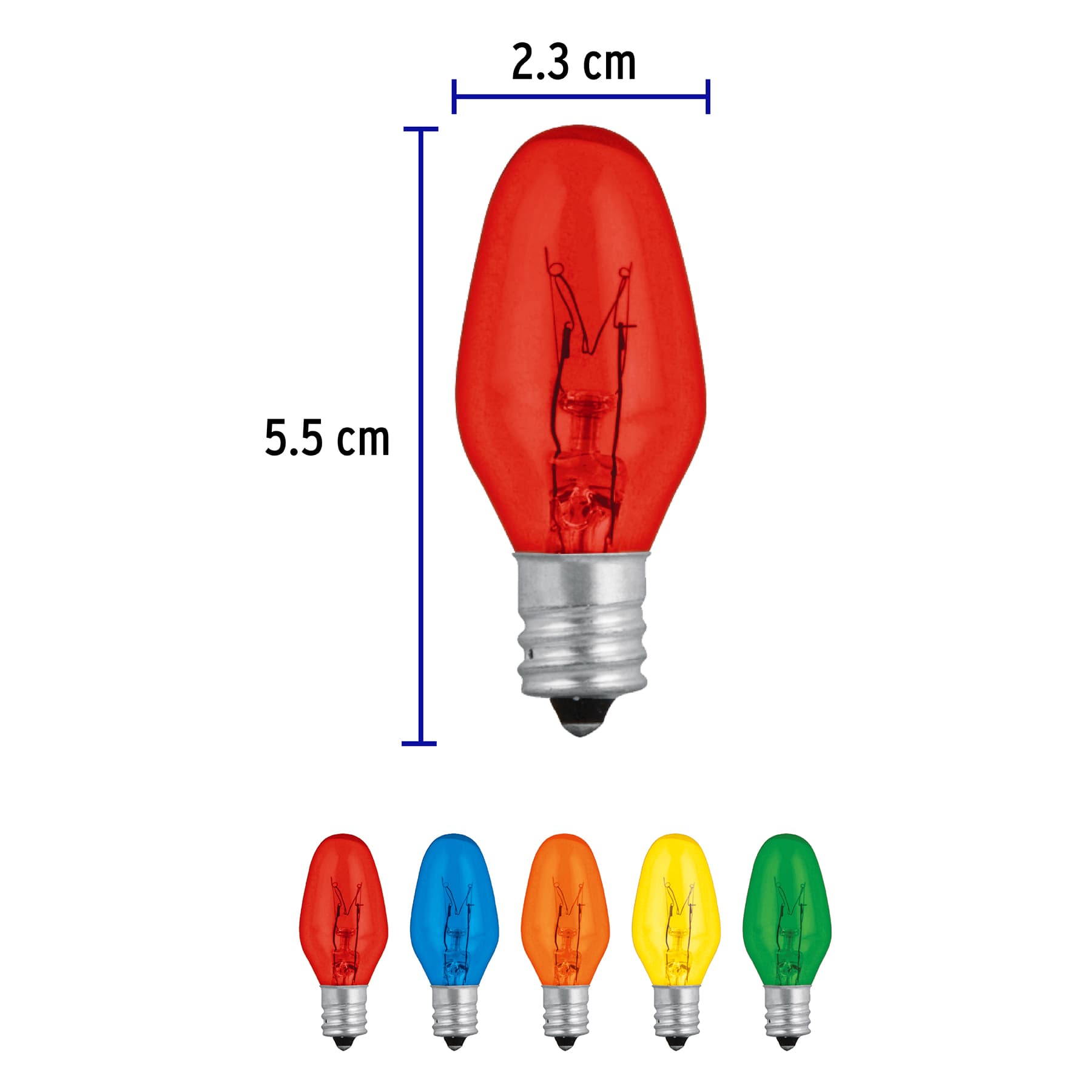 Caja con 50 focos incandescentes de colores base E12 7.5W