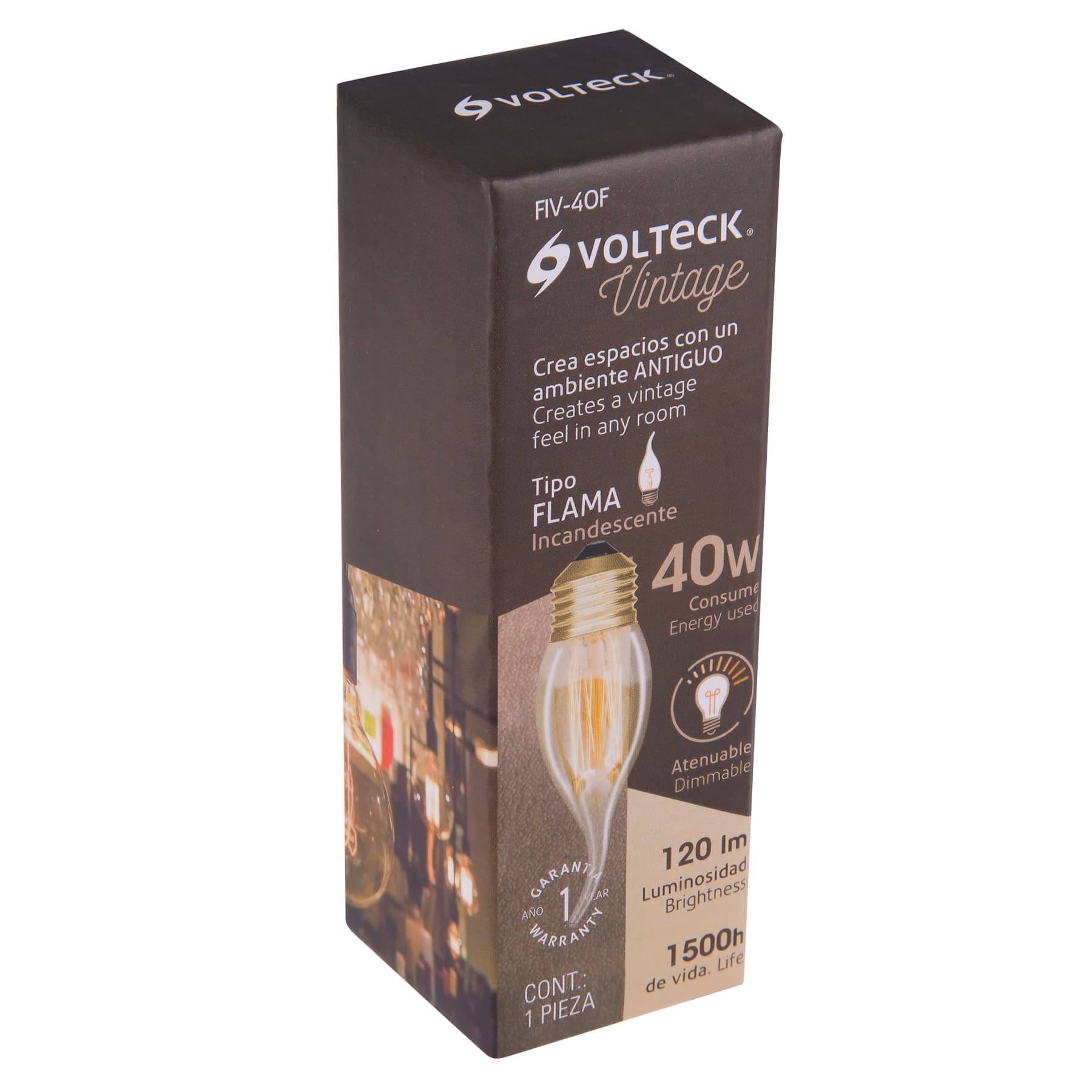 Lámpara incandescente vintage 40 W tipo flama, Volteck