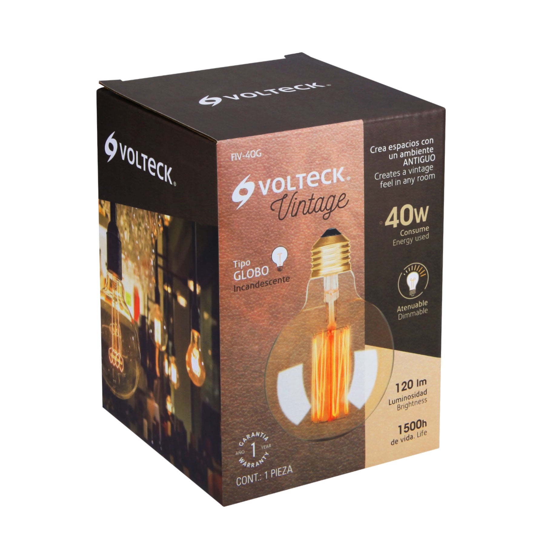 Lámpara incandescente vintage 40 W tipo globo, Volteck