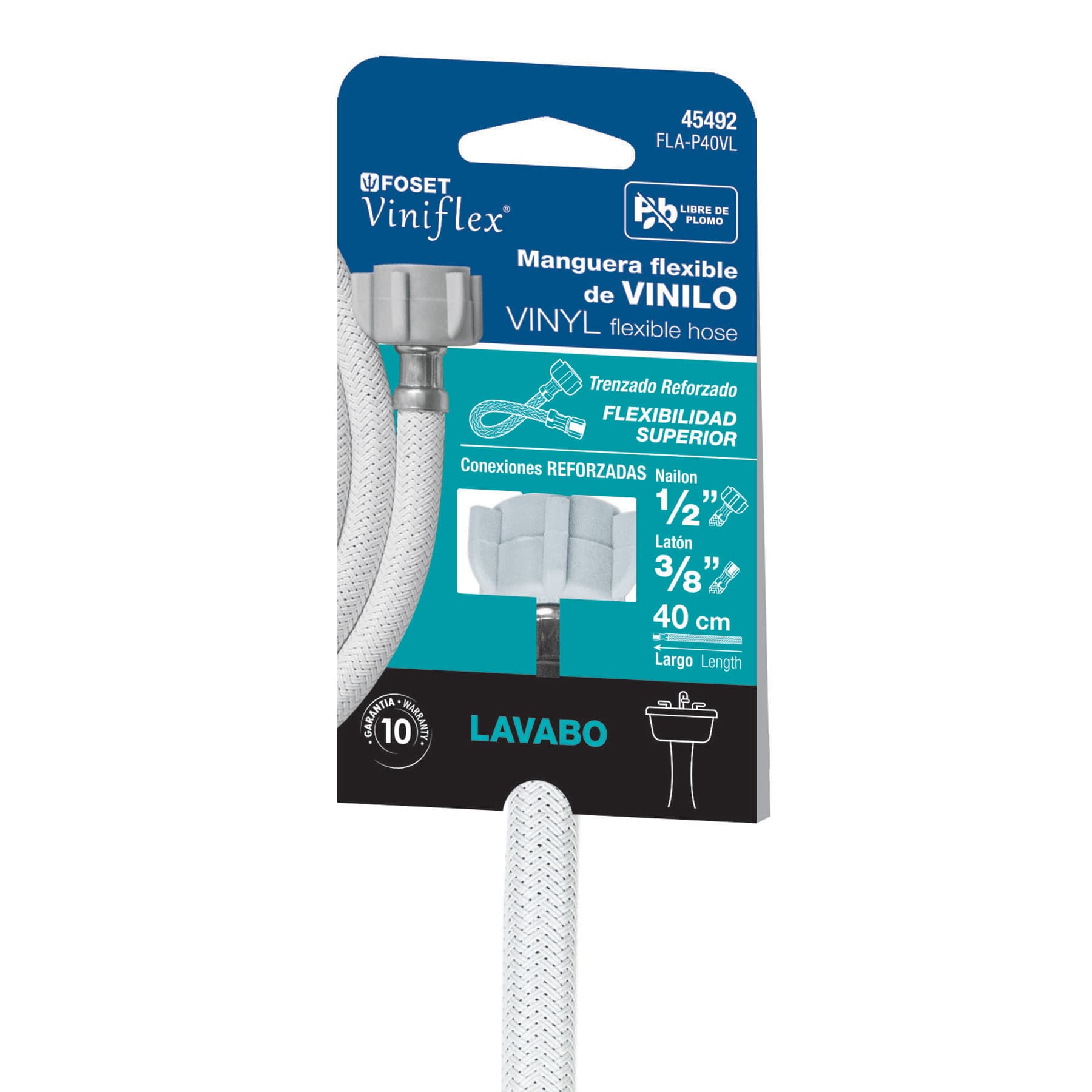 Manguera lavabo/fregadero,vinilo,1/2"x3/8",40cm, plást/lat