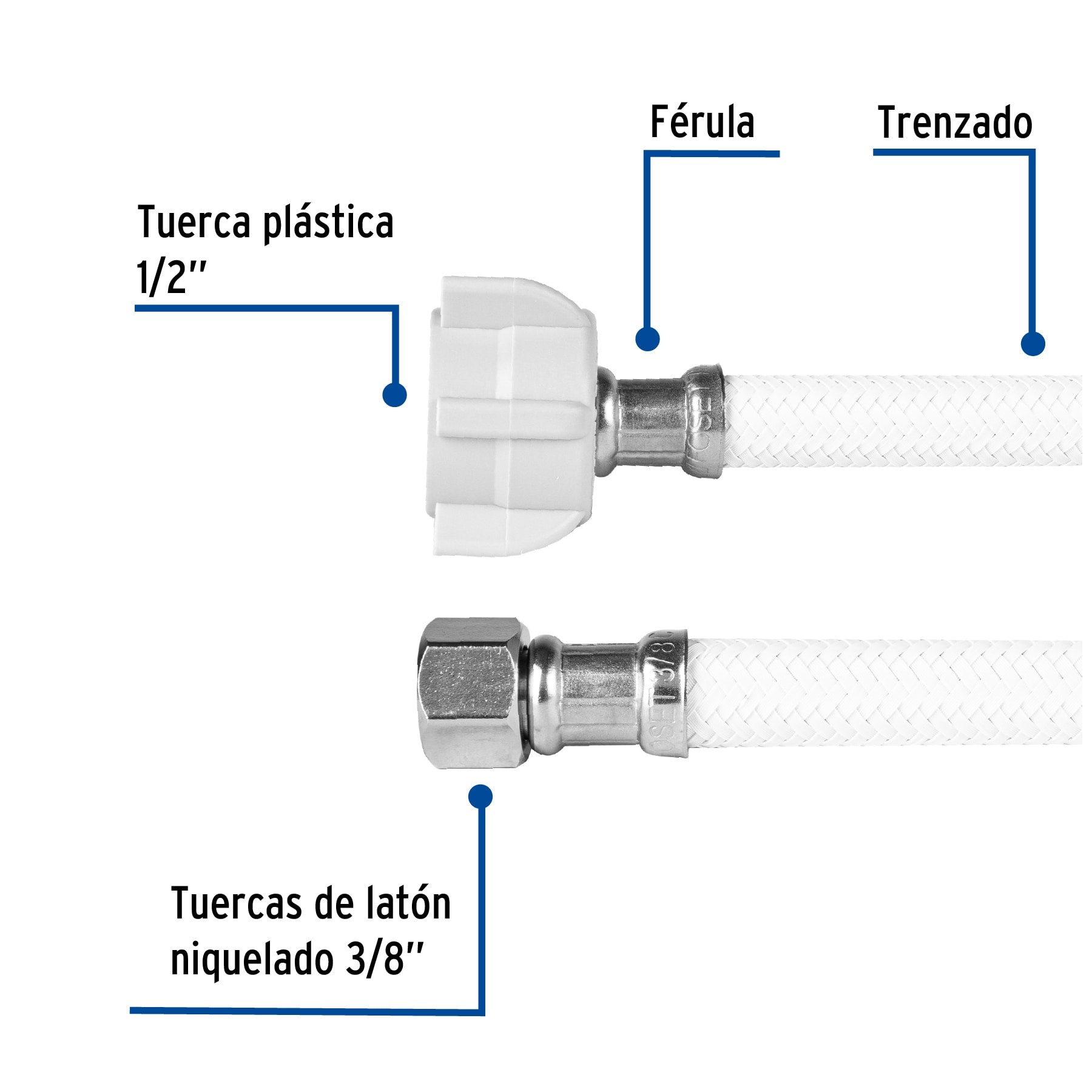 Manguera lavabo/fregadero,vinilo,1/2"x3/8",40cm, plást/lat