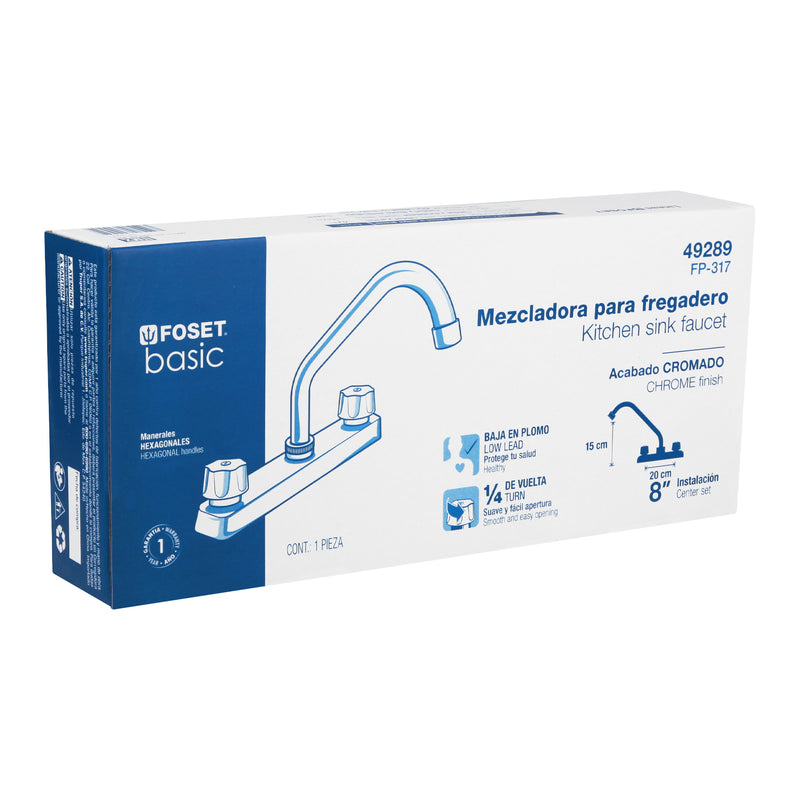 Mezcladora plástica 8" cuello corto para fregadero,  standard