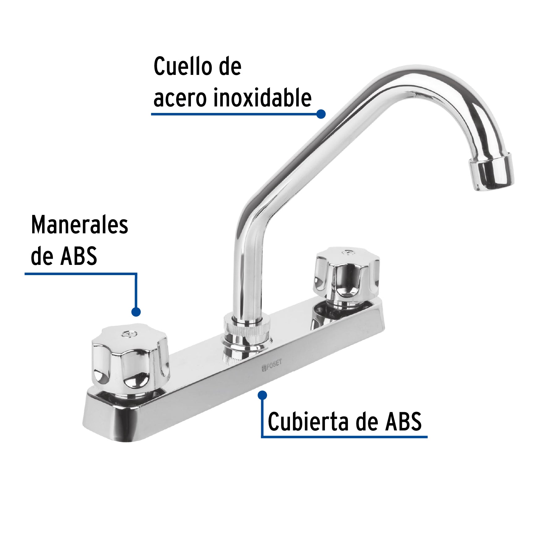 Mezcladora 8" fregadero, ABS, cuello corto, hexagonal, BASIC