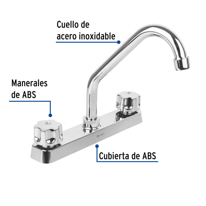 Mezcladora plástica 8" cuello corto para fregadero,  standard