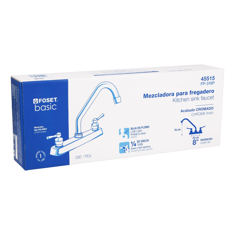 Mezcladora plástica 8" cuello largo para fregadero,  palanca