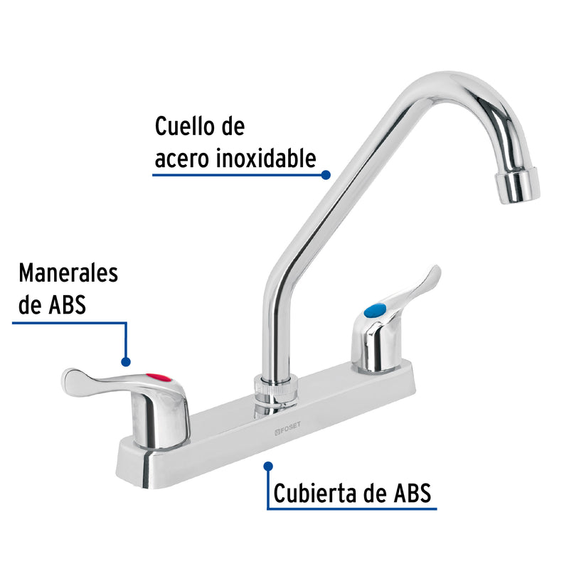 Mezcladora plástica 8" cuello largo para fregadero,  palanca
