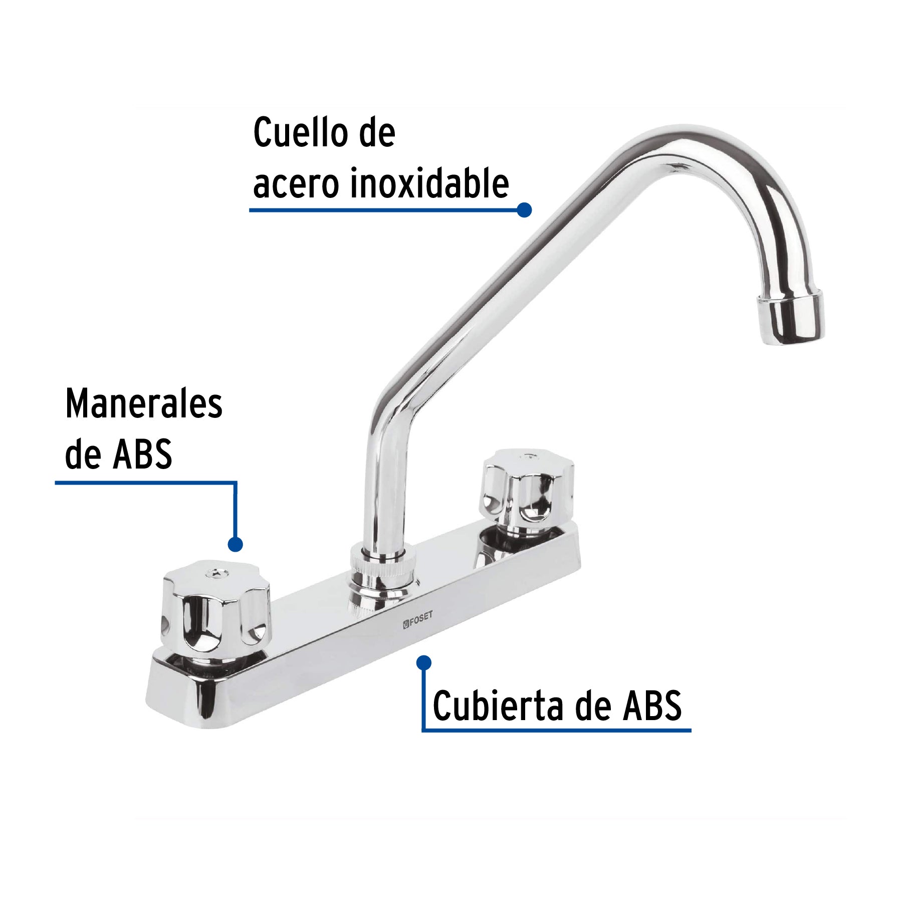 Mezcladora 8" fregadero, ABS, cuello largo, hexagonal, BASIC