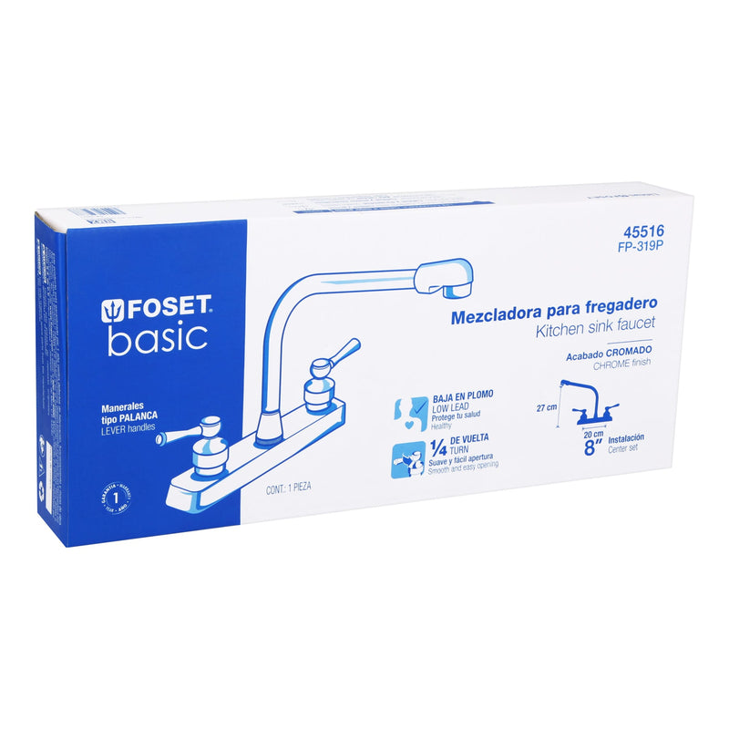 Mezcladora plástica 8" cuello cobra para fregadero,  palanca
