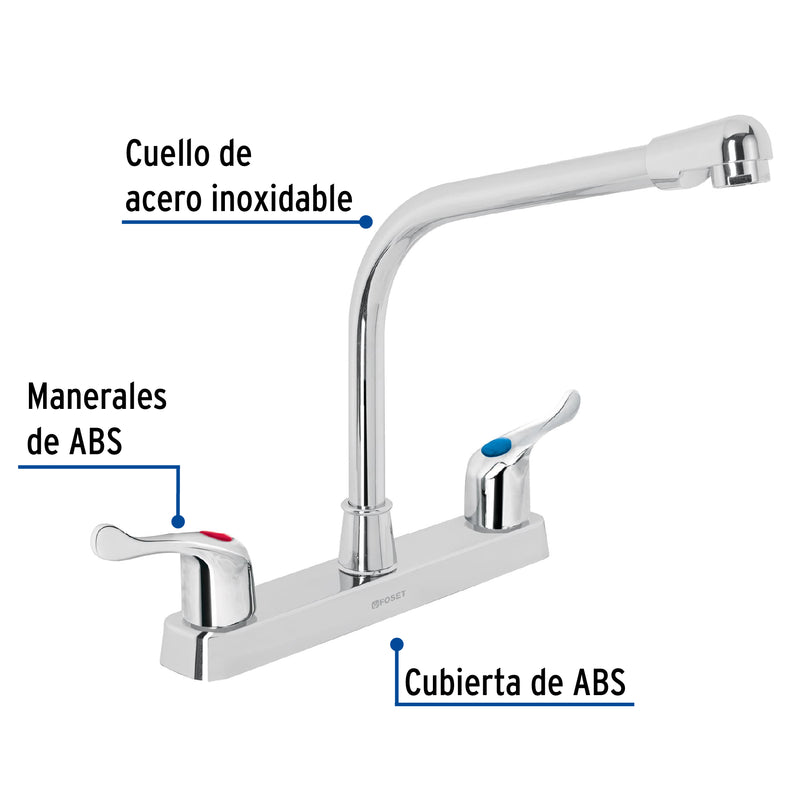 Mezcladora plástica 8" cuello cobra para fregadero,  palanca