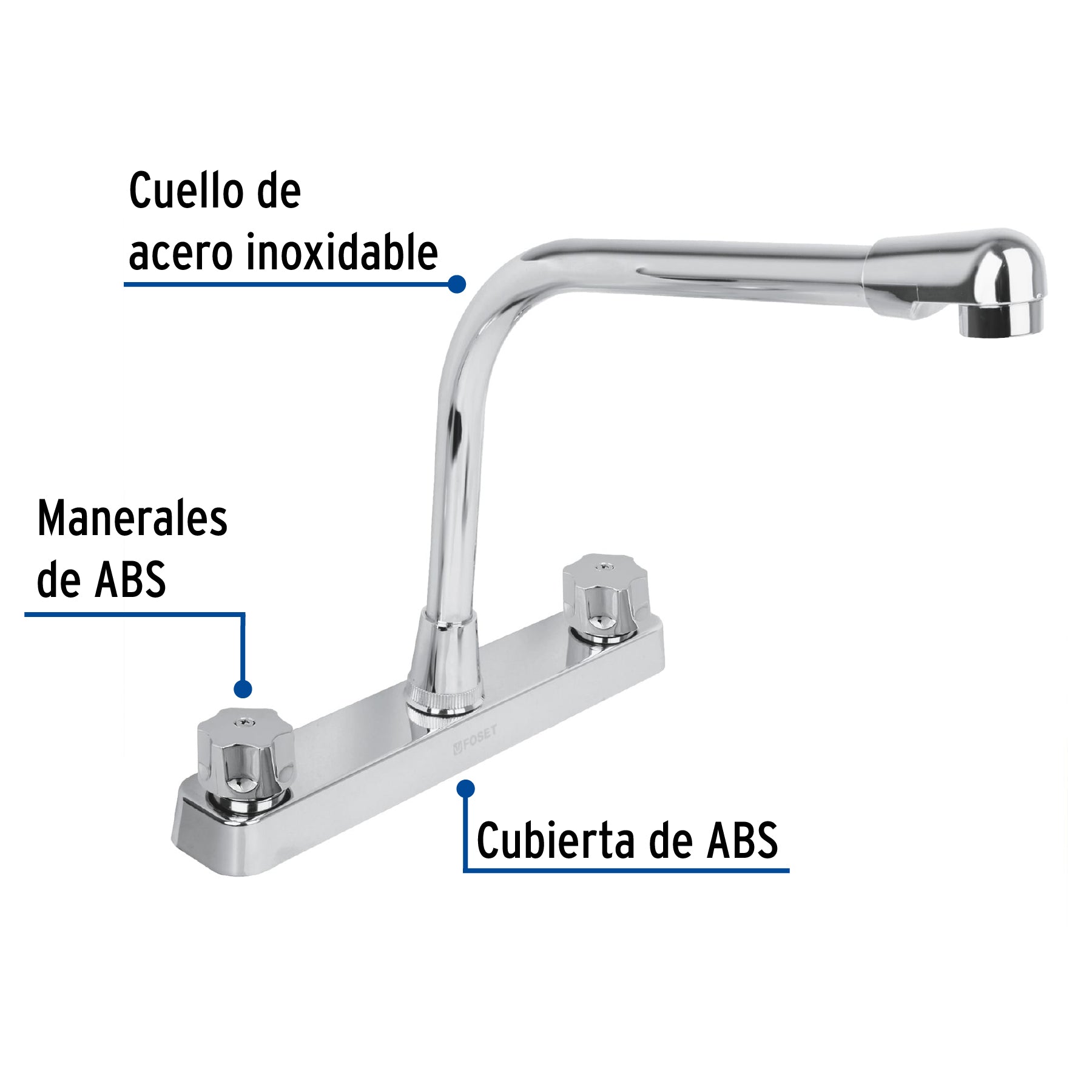 Mezcladora 8" fregadero, ABS, cuello cobra, hexagonal, BASIC