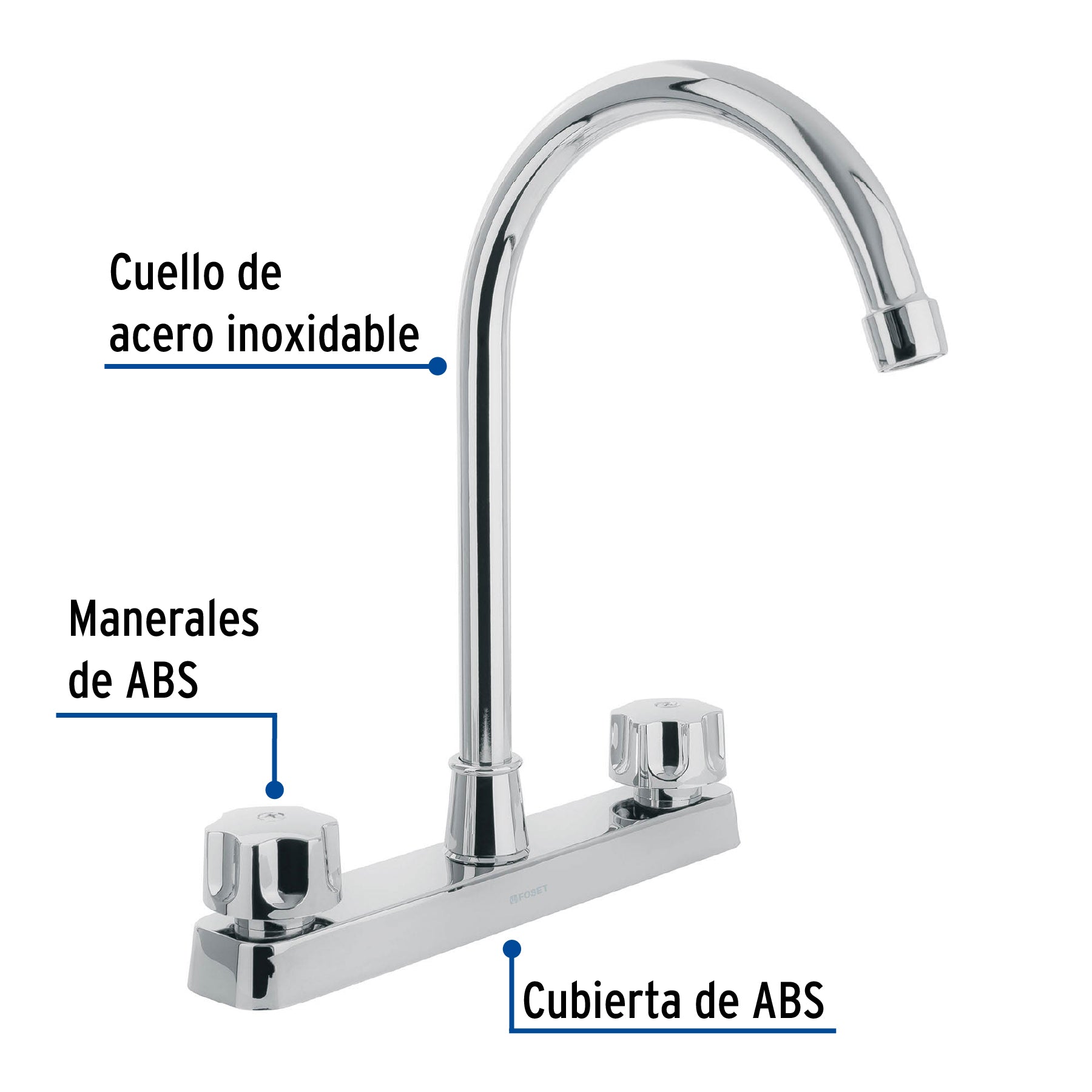 Mezcladora 8" fregadero, ABS, cuello curvo, hexagonal, BASIC