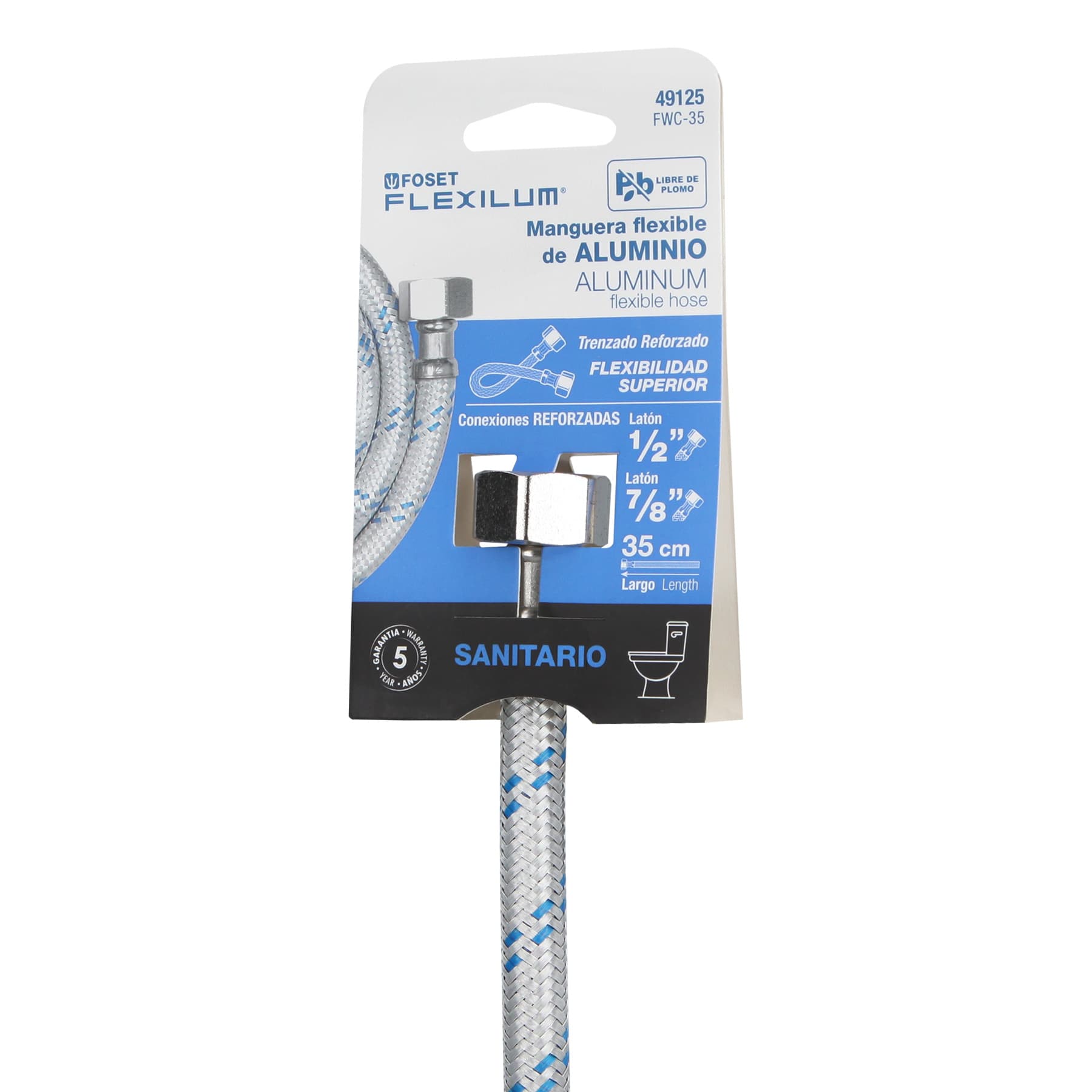 Manguera para WC, aluminio, 1/2" x 7/8", 35 cm, Foset