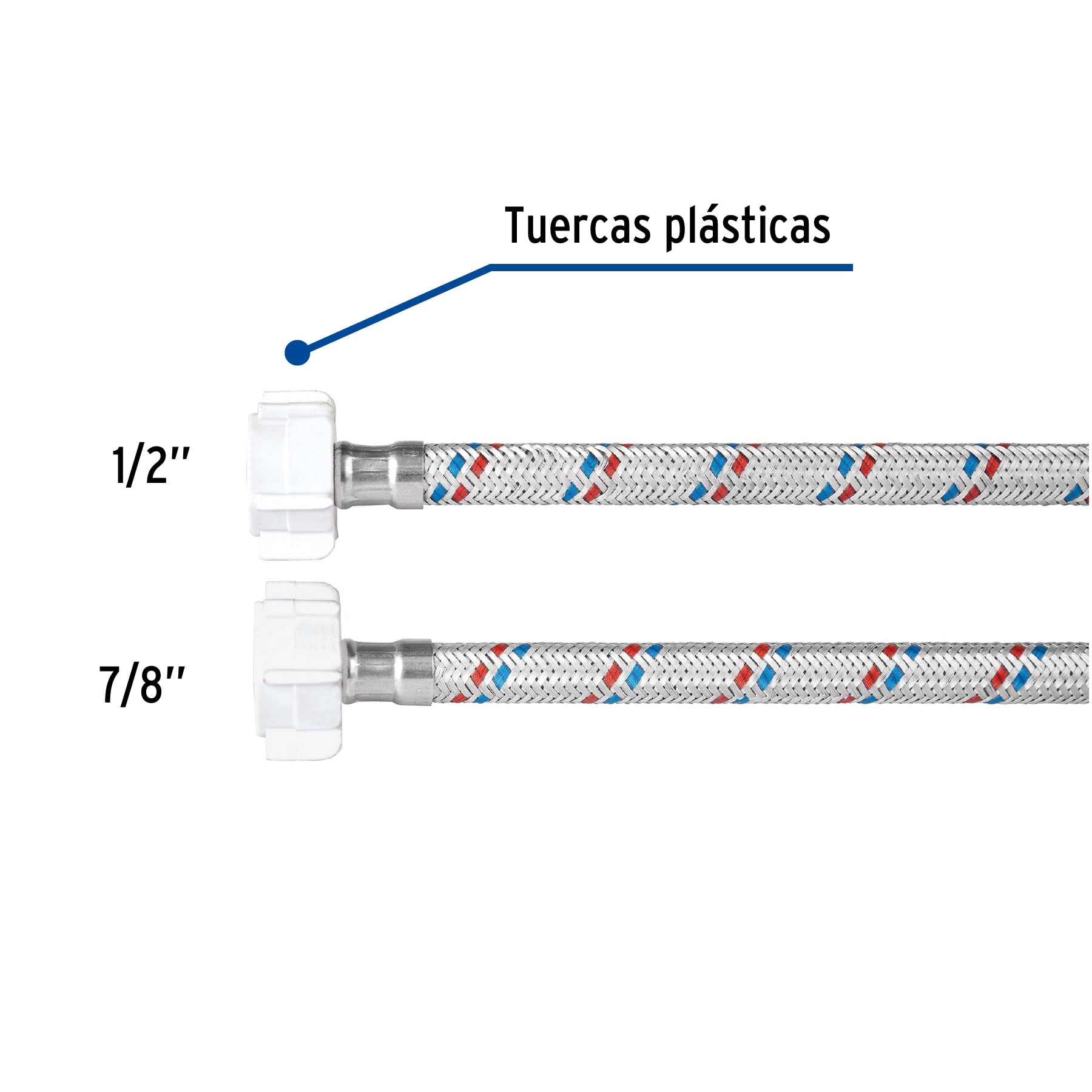 Manguera para WC, aluminio, 1/2"x7/8", 35cm, plást/plást, Basic