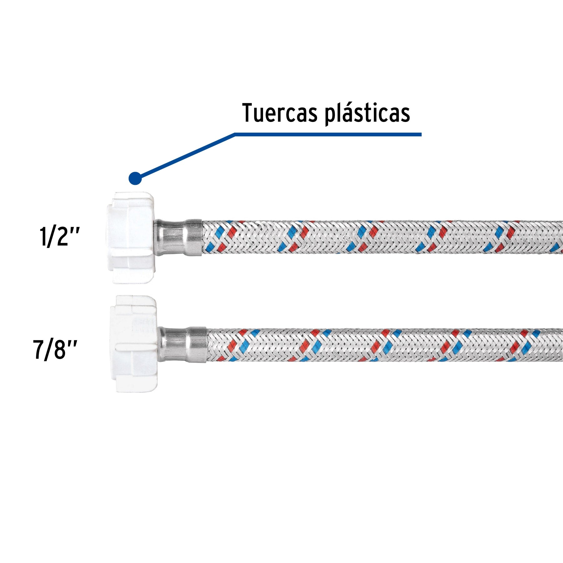 Manguera para WC, aluminio, 1/2"x7/8", 50cm, plást/plást, Basic