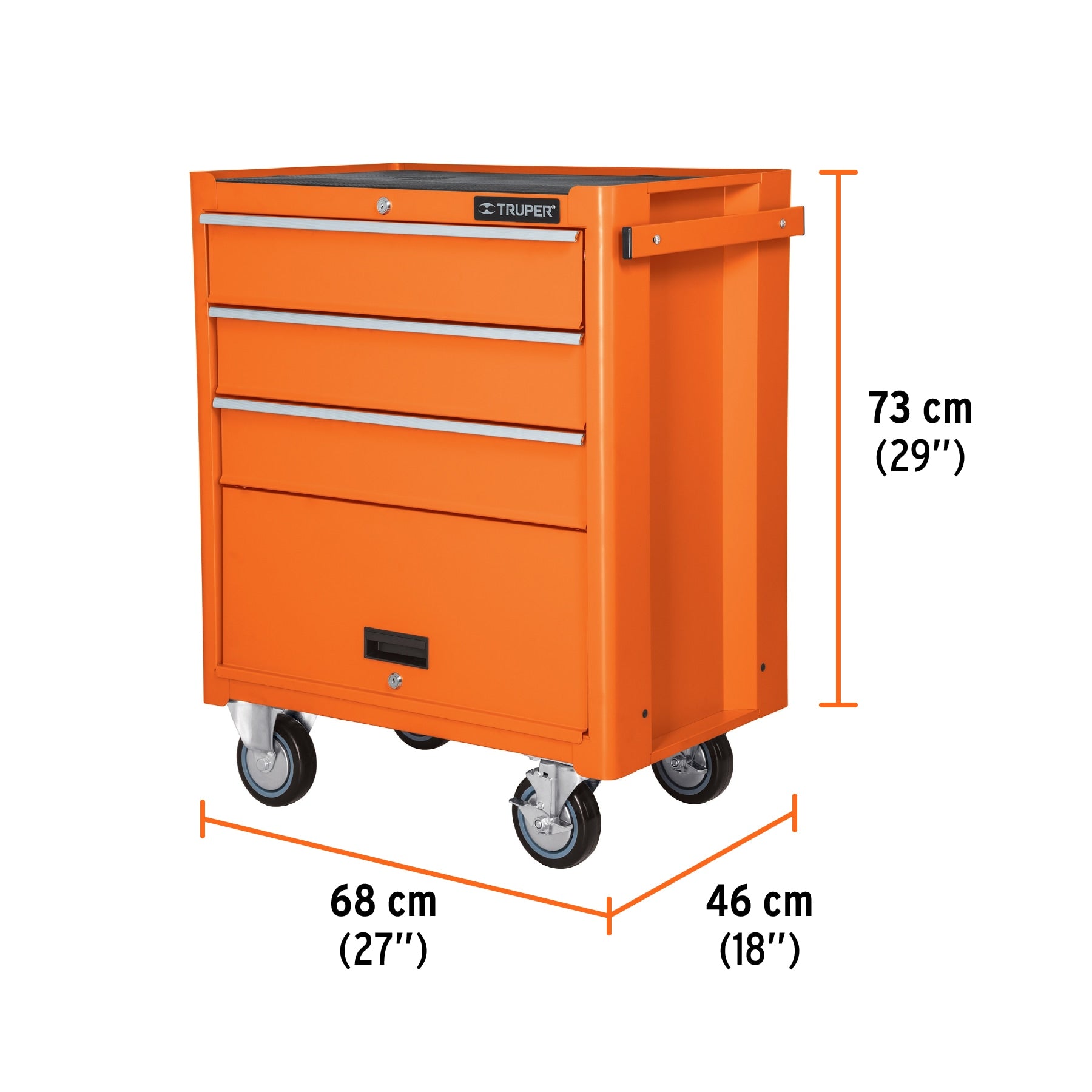 Gabinete metálico móvil, 4 cajones, capacidad 90 kg, Truper