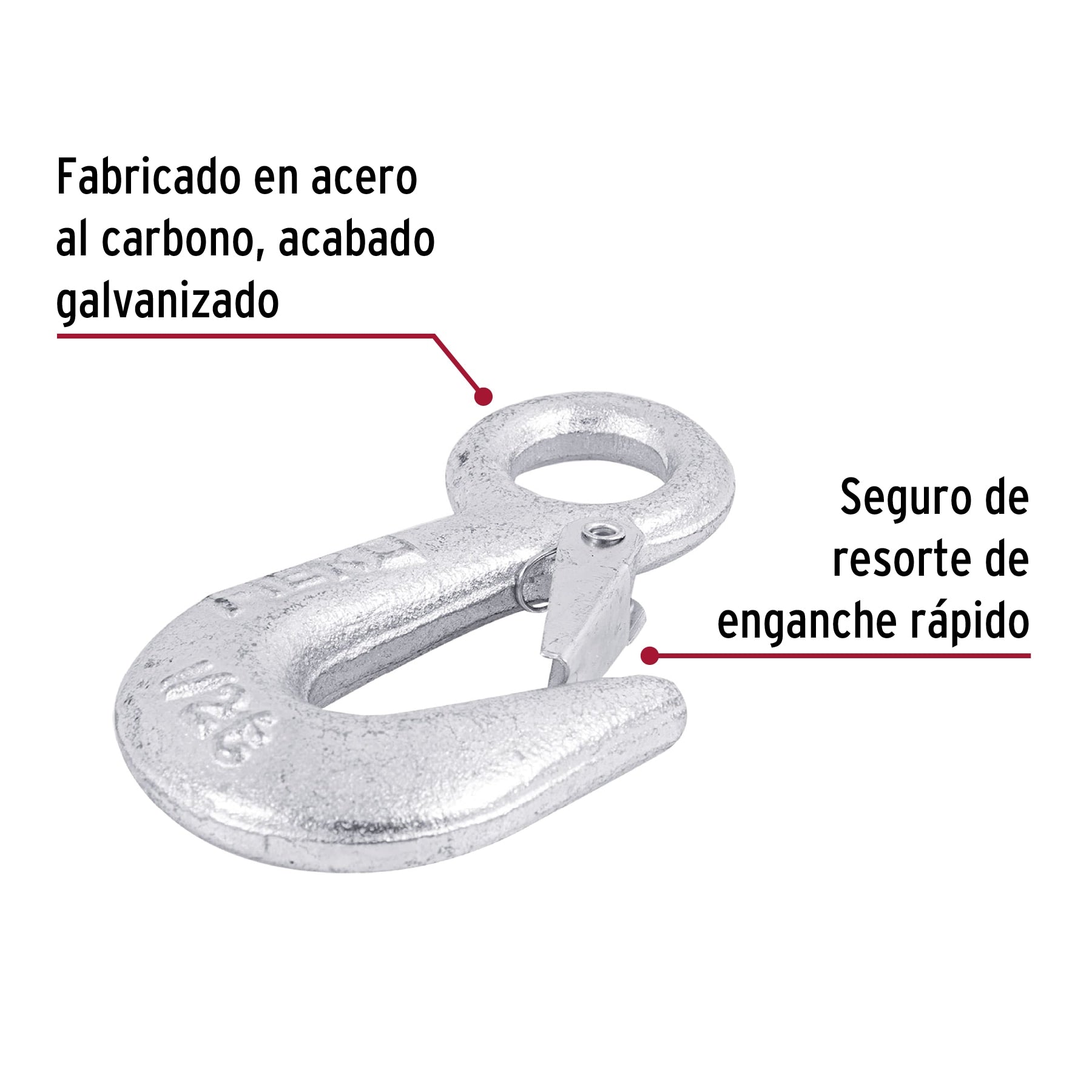 Gancho eslinga de acero forjado 3/4", carga 500 kg, Fiero