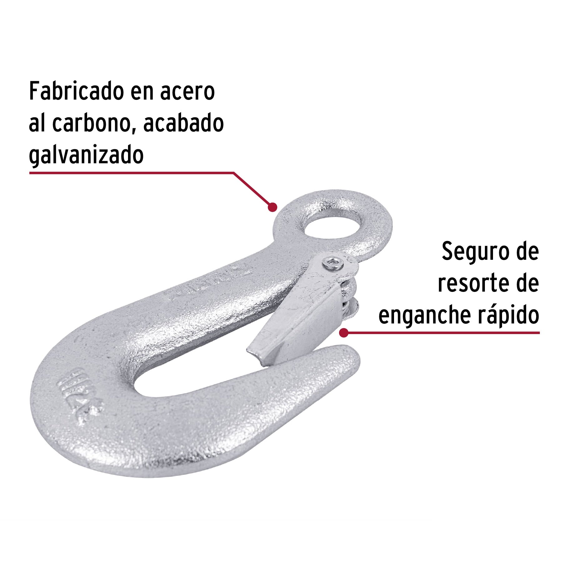 Gancho eslinga de acero forjado 5/8", carga 1500 kg, Fiero