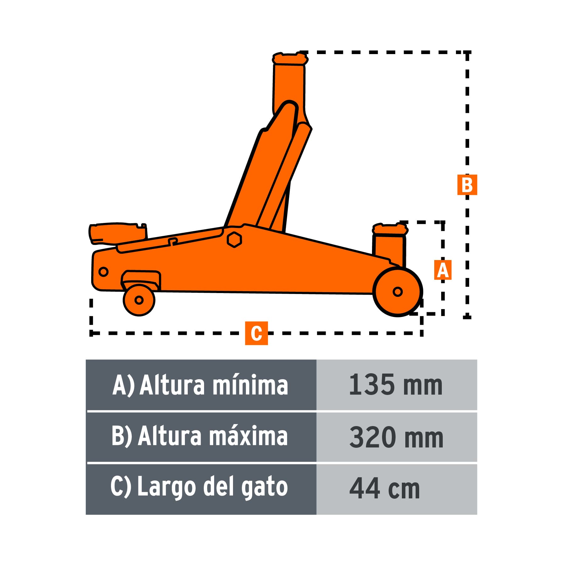 Gato hidráulico de patín, 2t, 30 movimientos, Truper