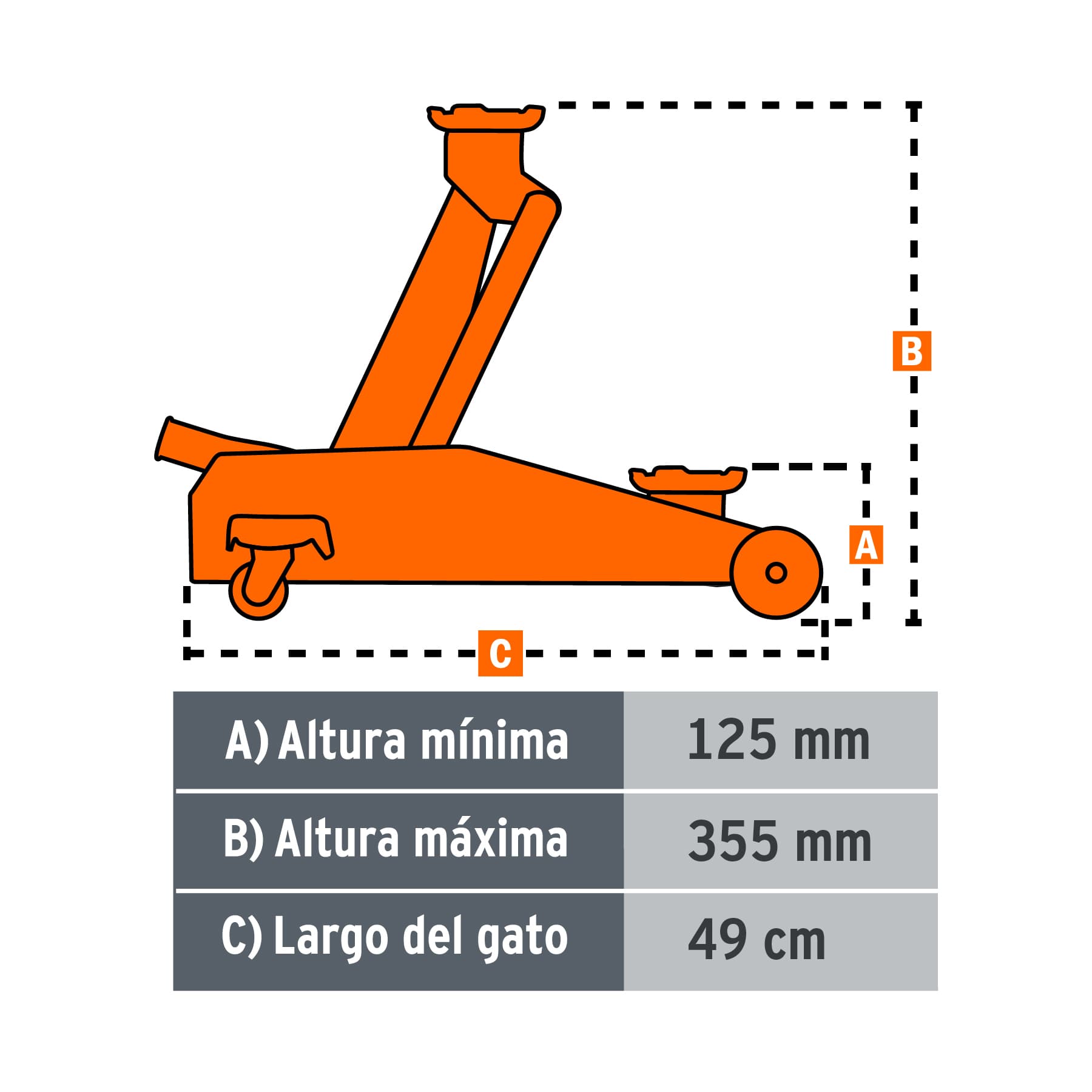 Gato hidráulico de patín 2t, 50 movimientos, maletín, Truper