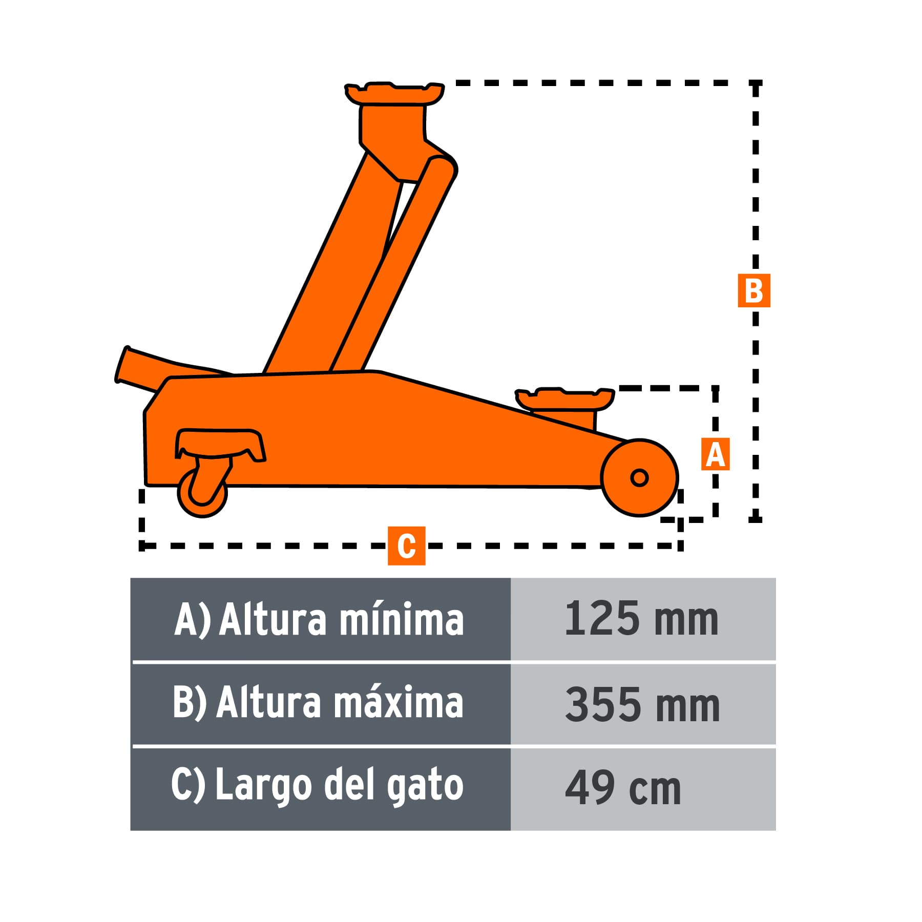 Gato hidráulico de patín, 2t, 50 movimientos, Truper