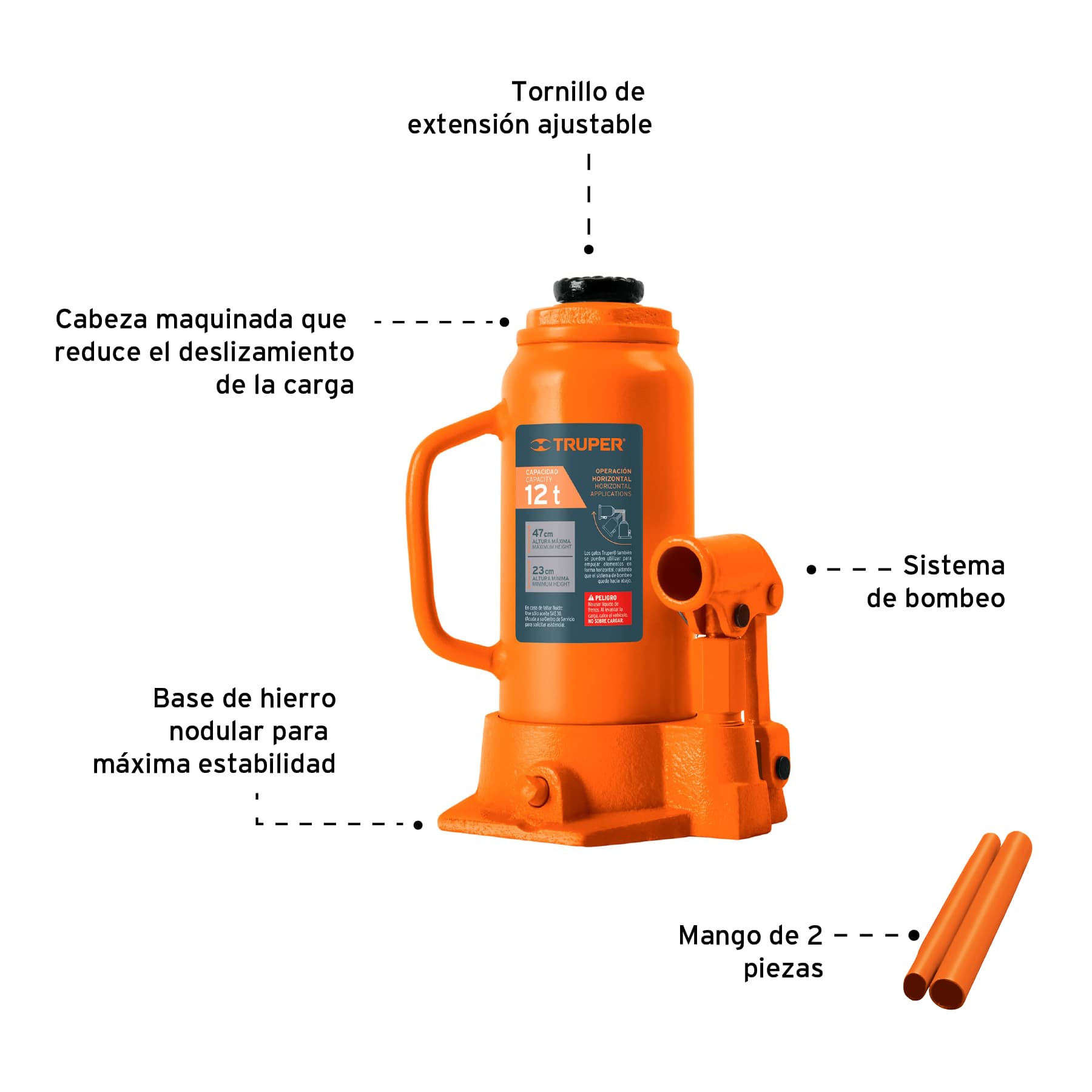 Gato hidráulico de botella de 12 Ton, Truper