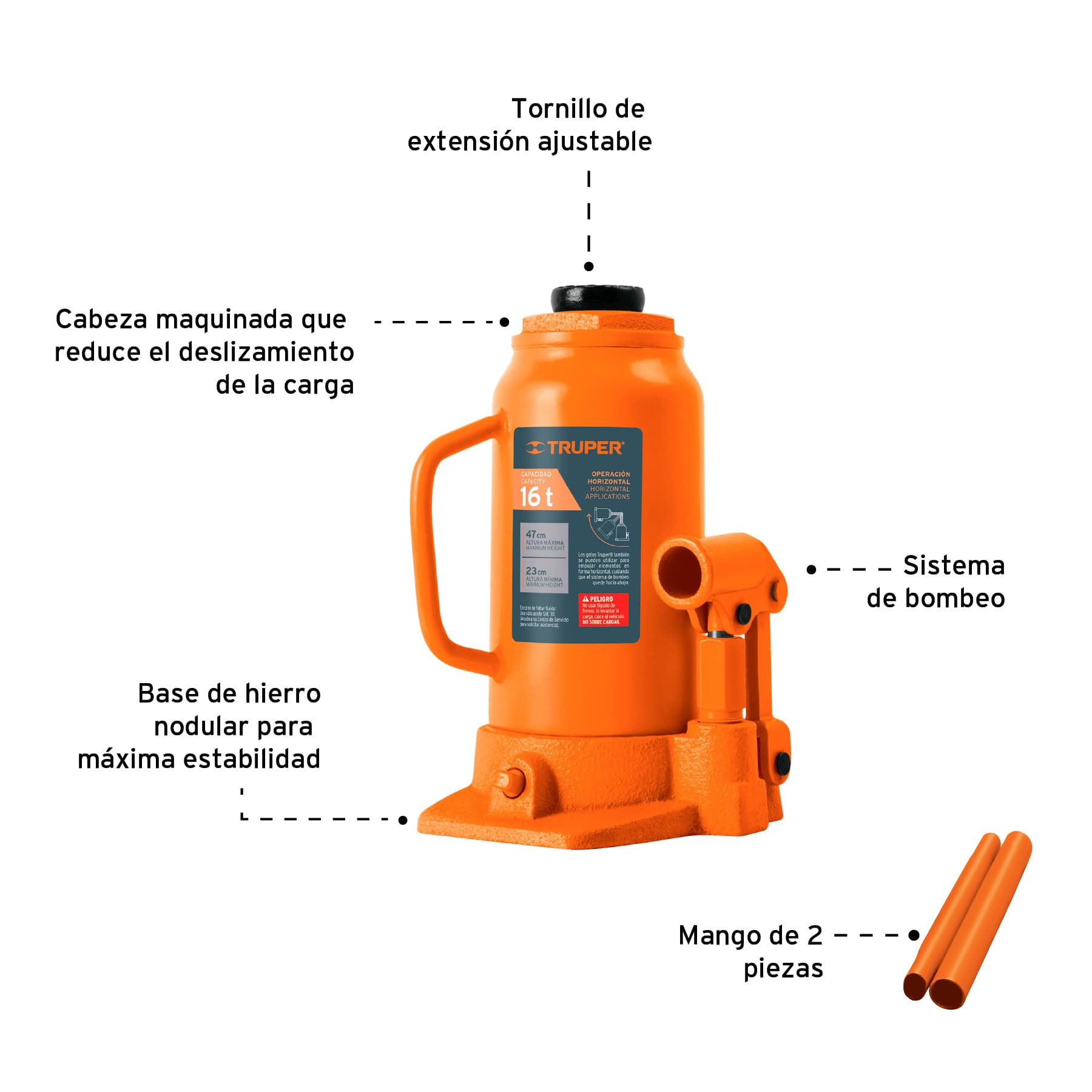 Gato hidráulico de botella de 16 Ton, Truper