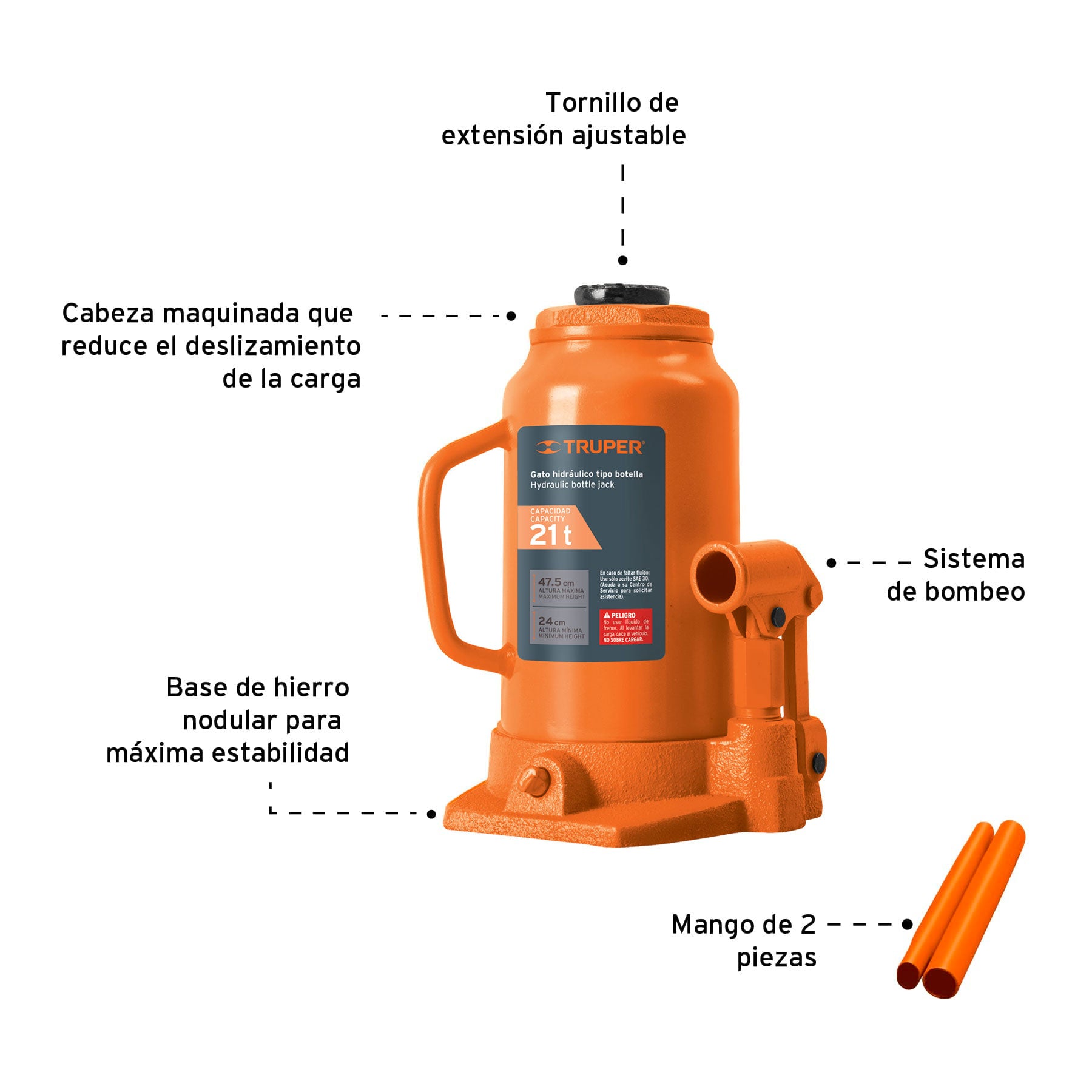 Gato hidráulico de botella de 21Ton, Truper