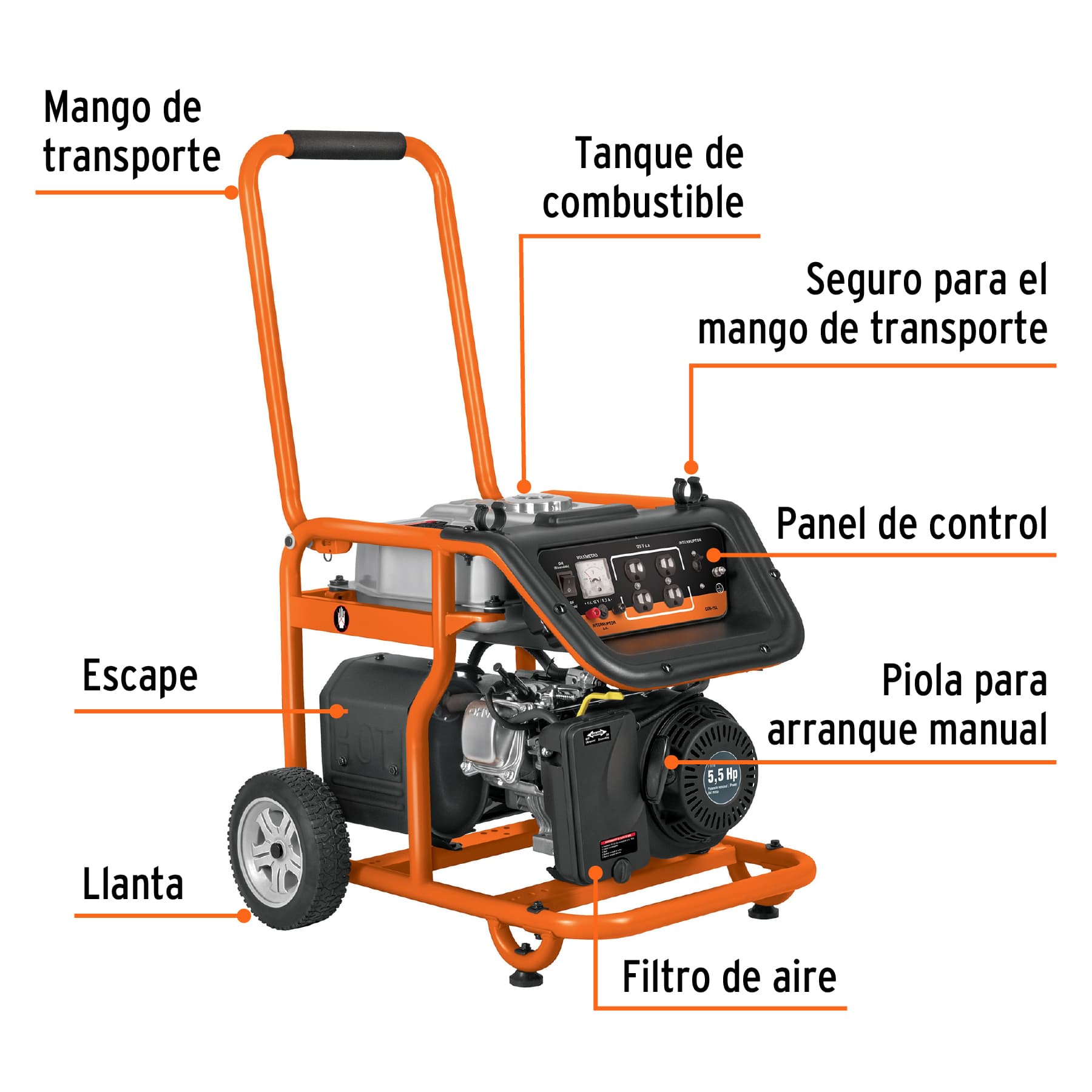 Generador portátil 1.5 kW motor a gasolina, Truper