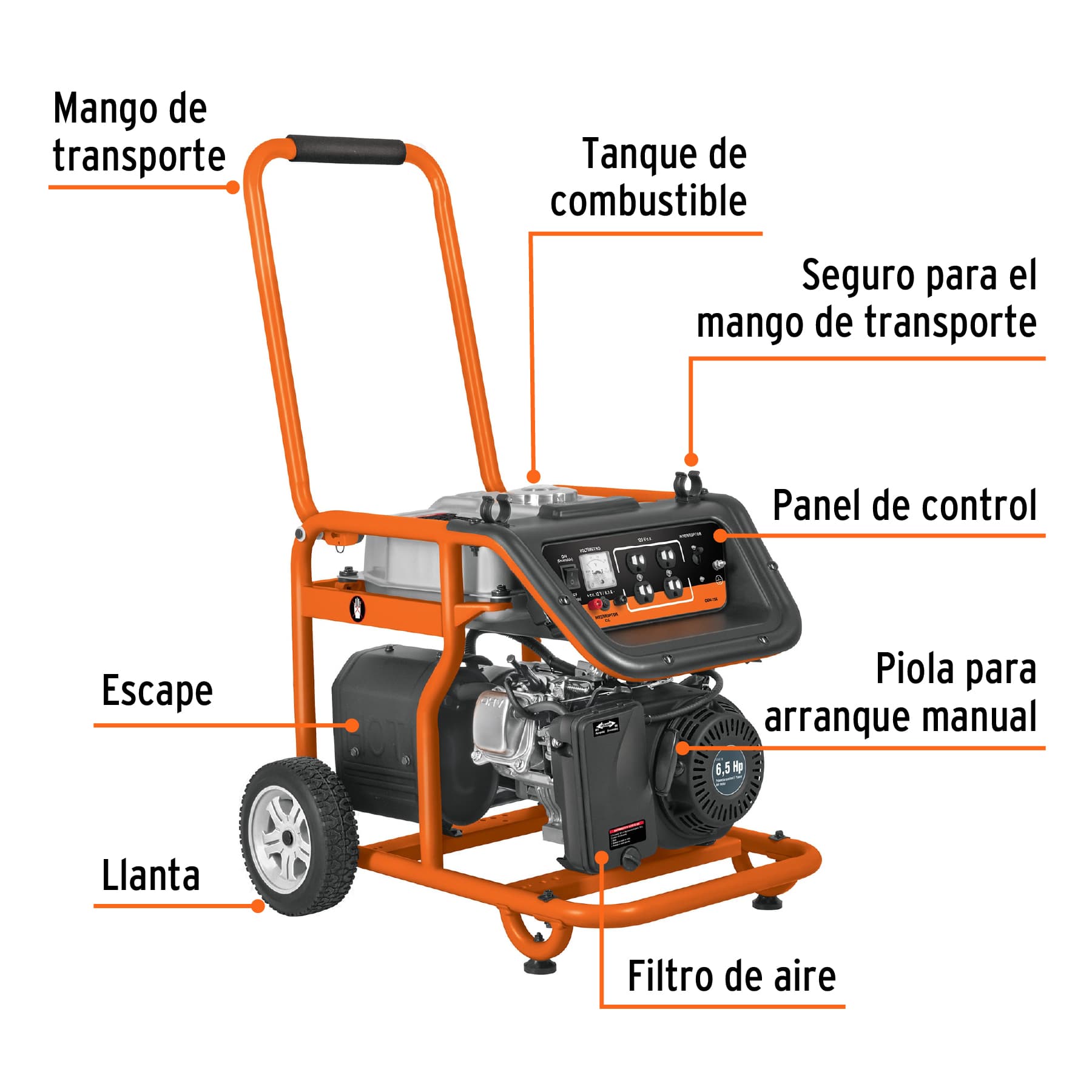 Generador portátil 2.5 kW motor a gasolina, Truper